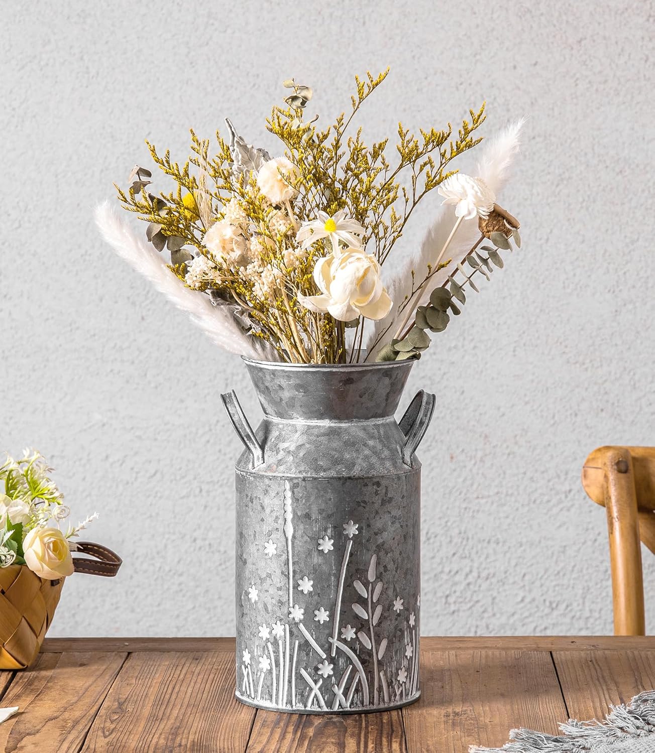 Vintage Galvanized Metal Milk Can Flower Vase