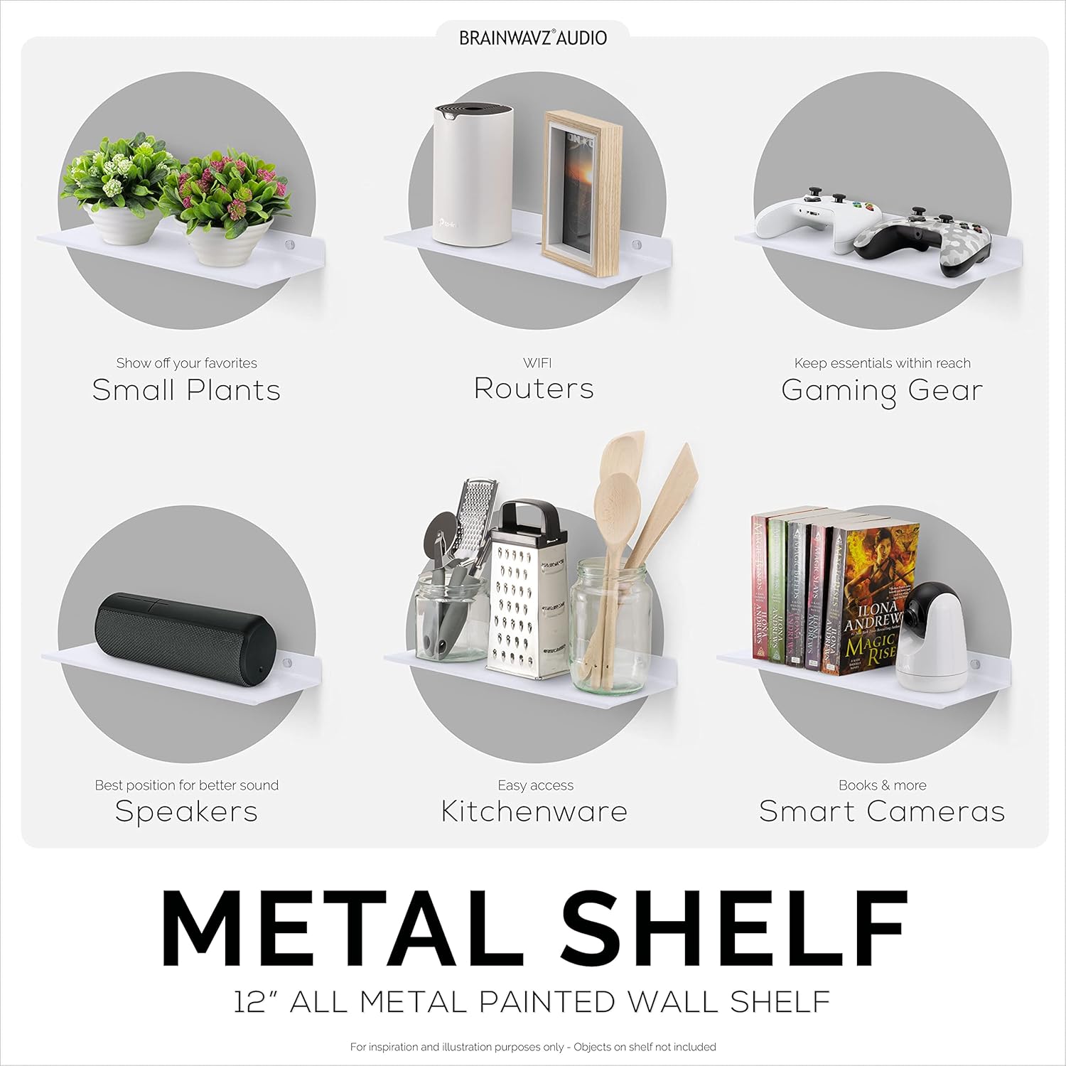 BRAINWAVZ Floating Metal Wall Shelf 2-Pack White
