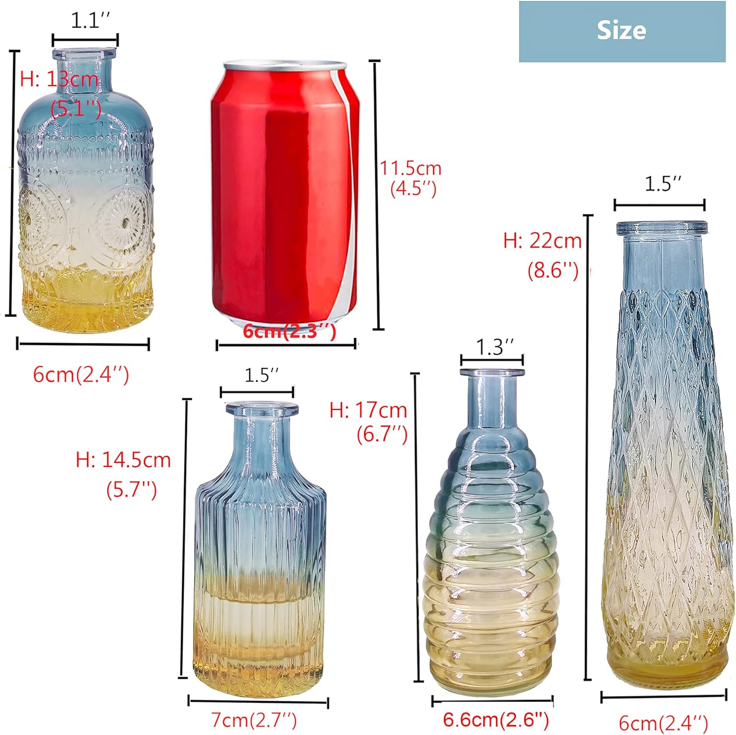 Baroque Bud Glass Vases Set of 4 - Blue Gradient Retro Style