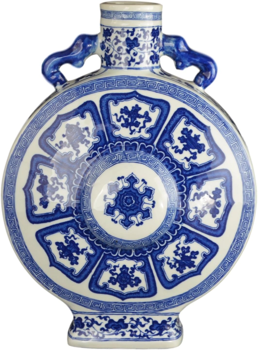 Blue and White Porcelain Eight Treasures Flat Jar Vase 19 Inch