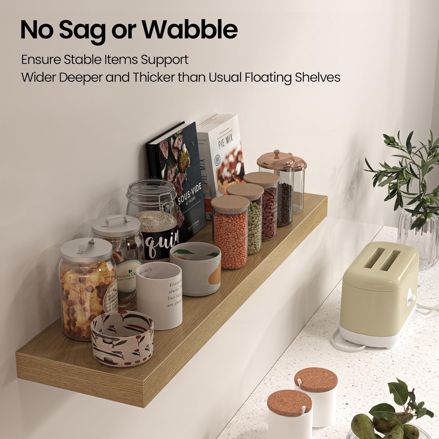 Set of 2 Floating Shelves Wall Mounted Oak 36x8x15