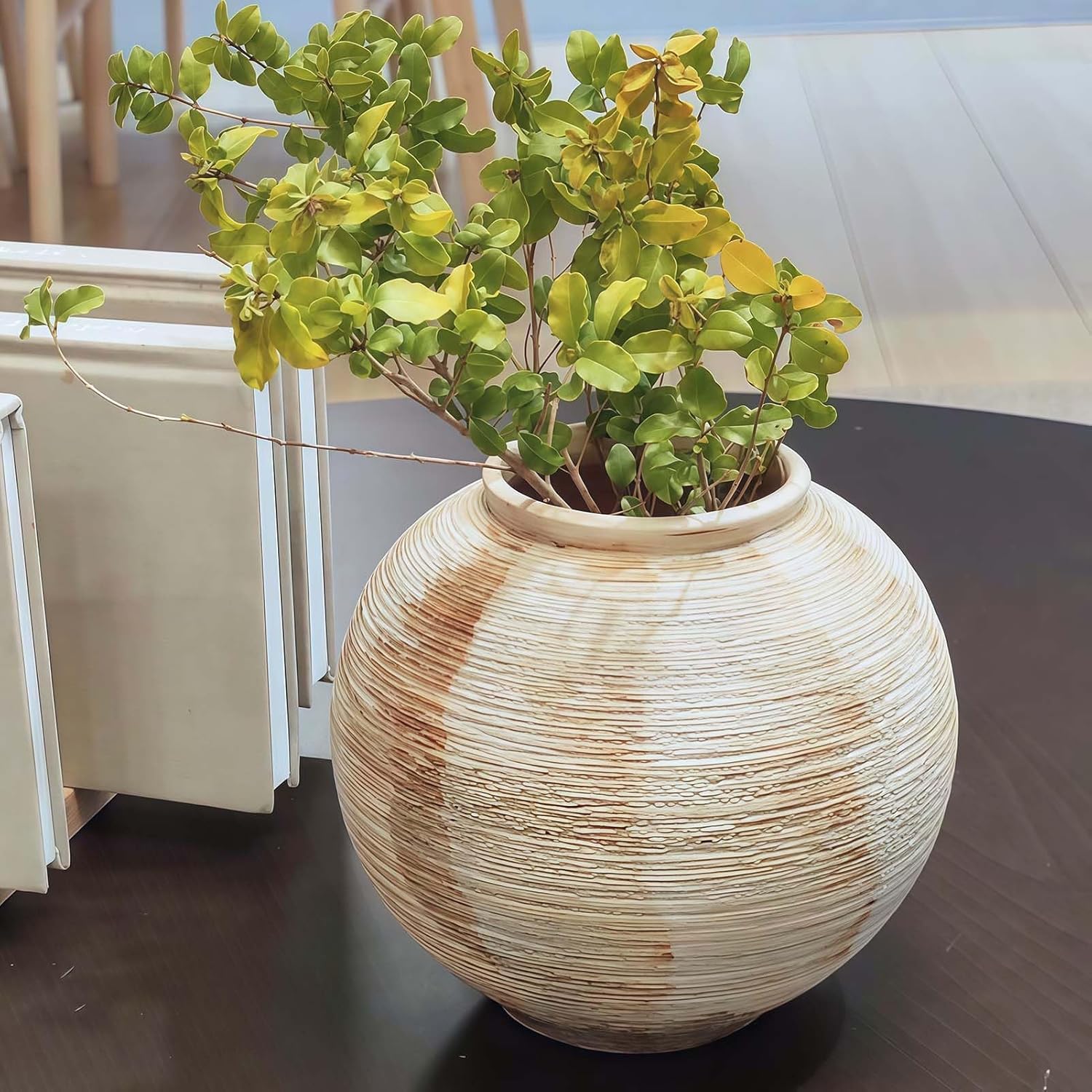 Rustic Ribbed Vase - 63 Inch Ceramic Farmhouse Decor