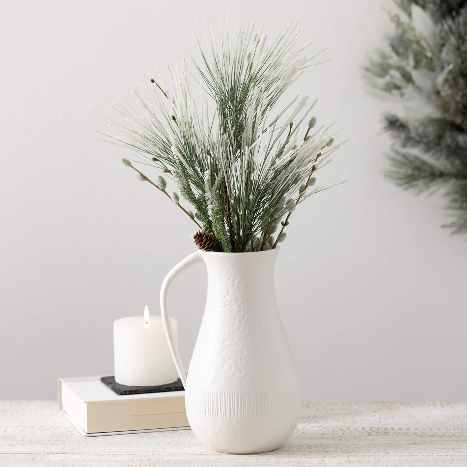Sullivans Ceramic Vase White Pitcher with Handle 10 Inch