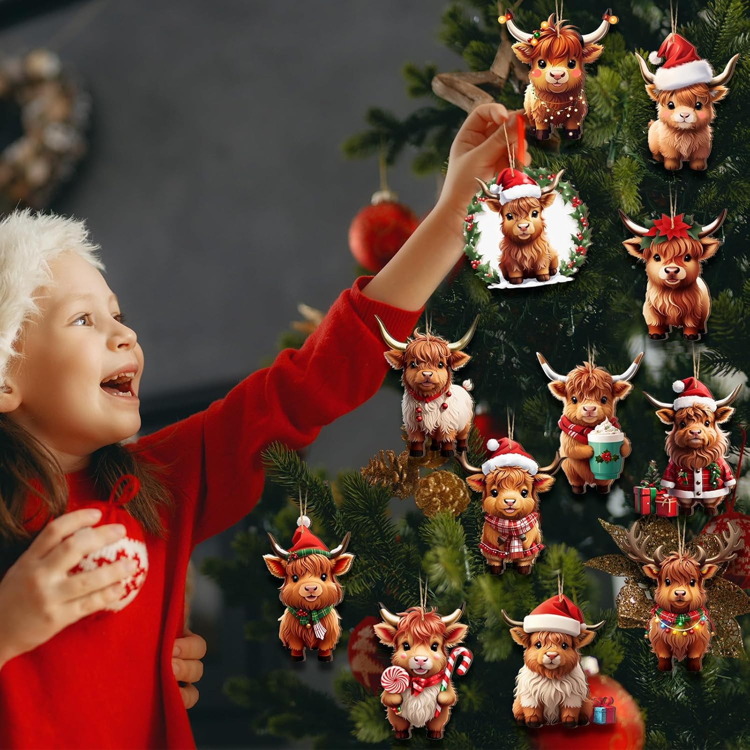 Wenqik 36 Pcs Wooden Christmas Cow Decor Set