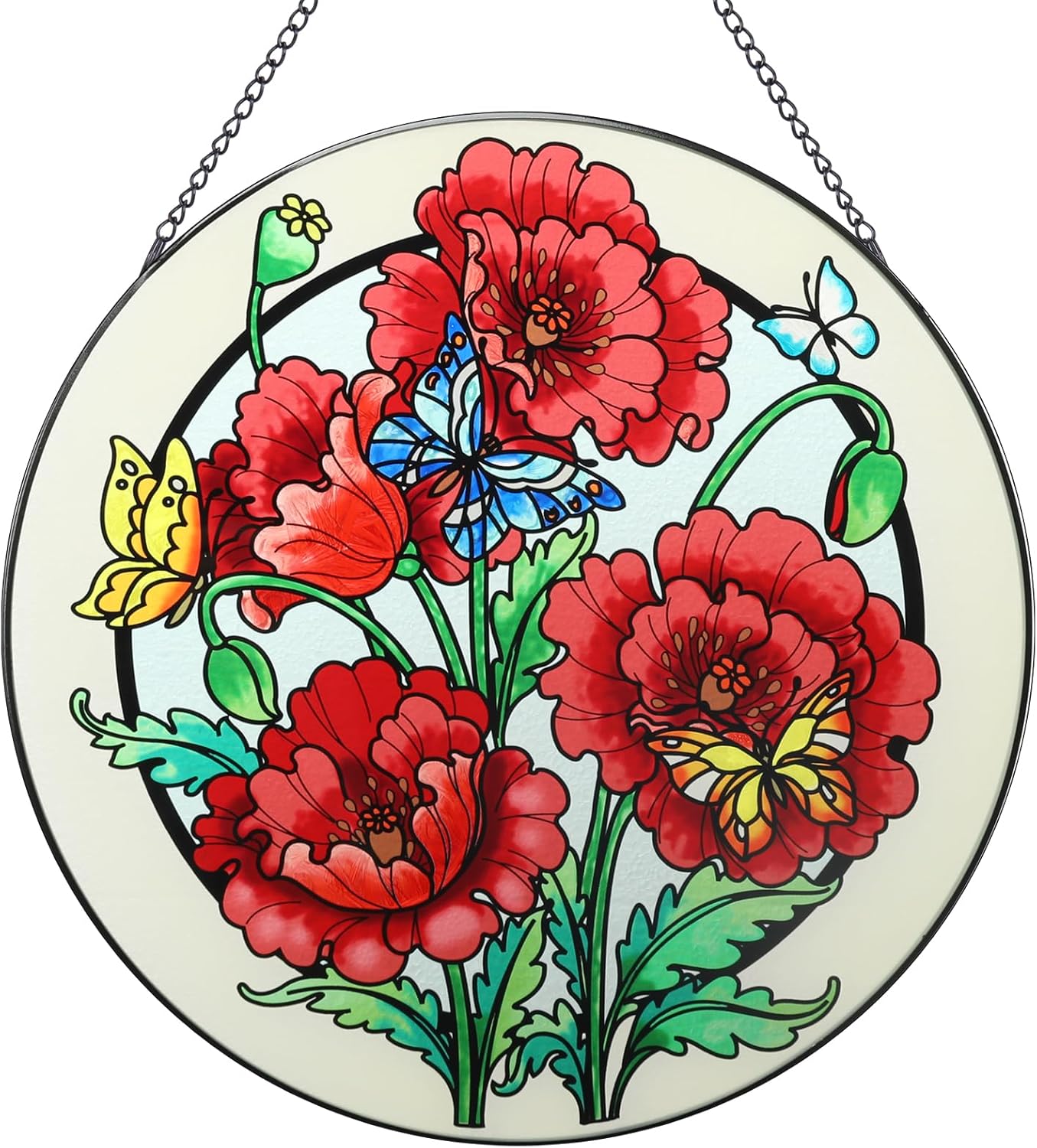 MUMTOP Stained Glass Suncatcher - 12 Inch Poppy Wall Art