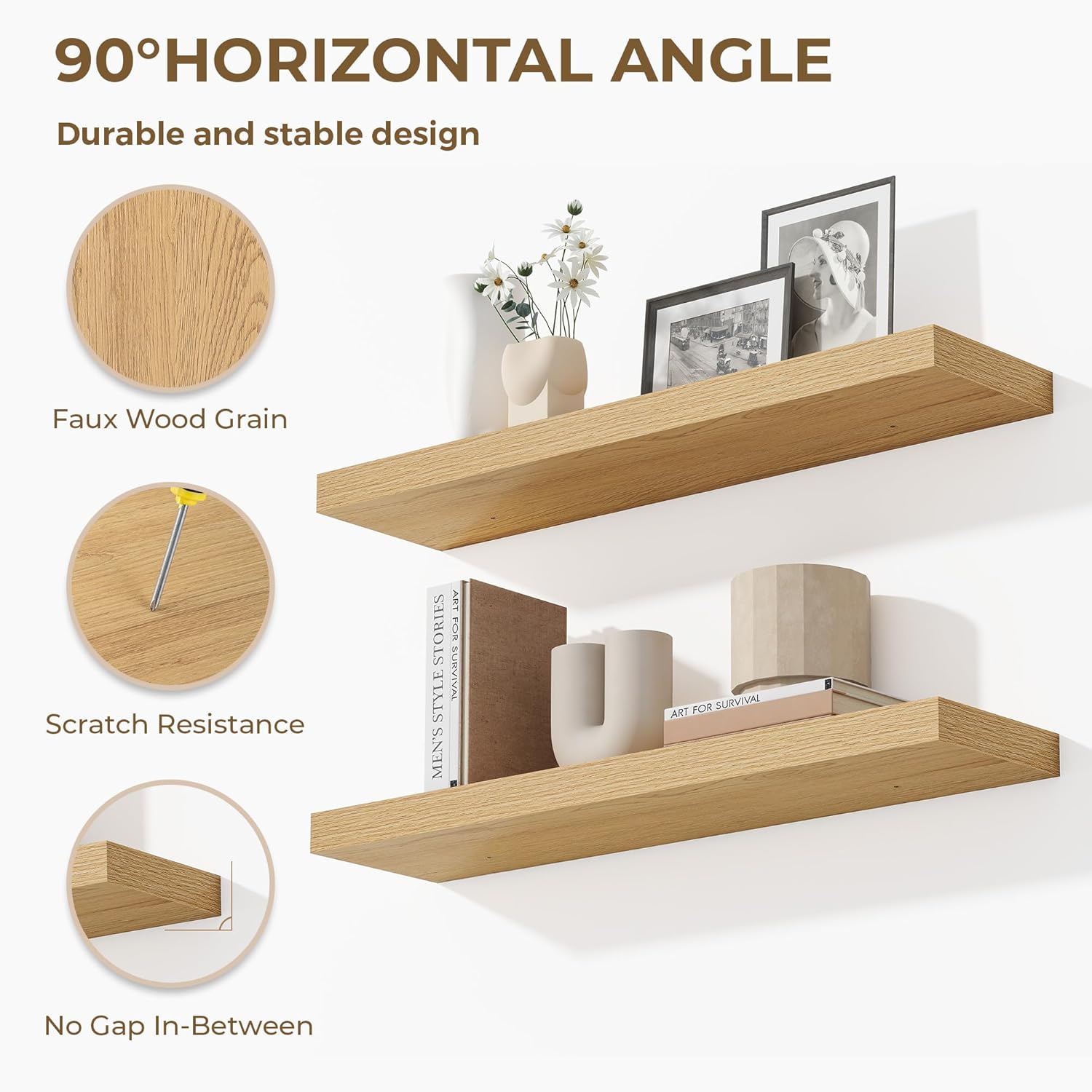 Dreamland 36 Inch Floating Shelves Set of 2 Oak