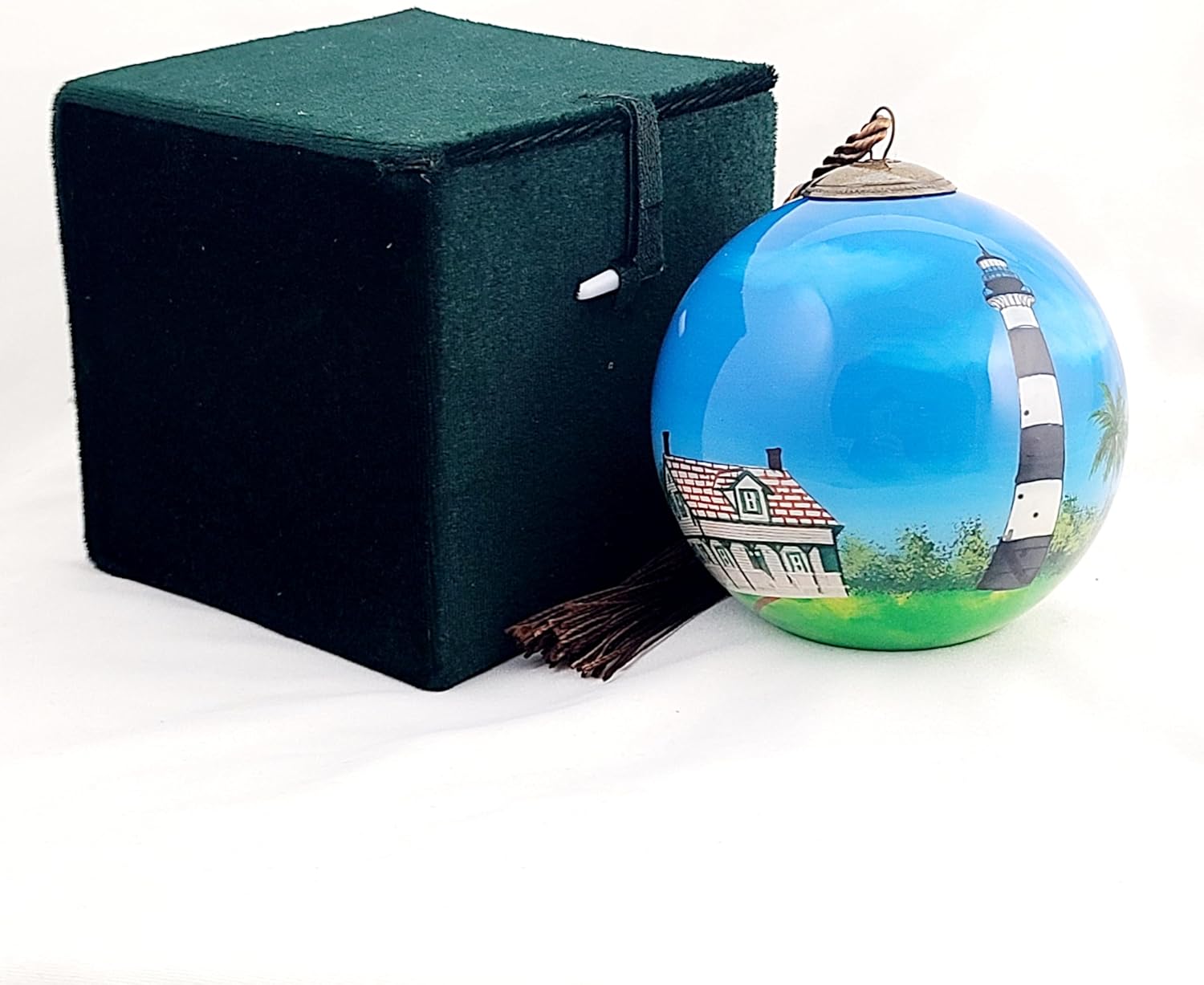 Hand Painted Lighthouse Glass Ornament - Unique Artisan Decor