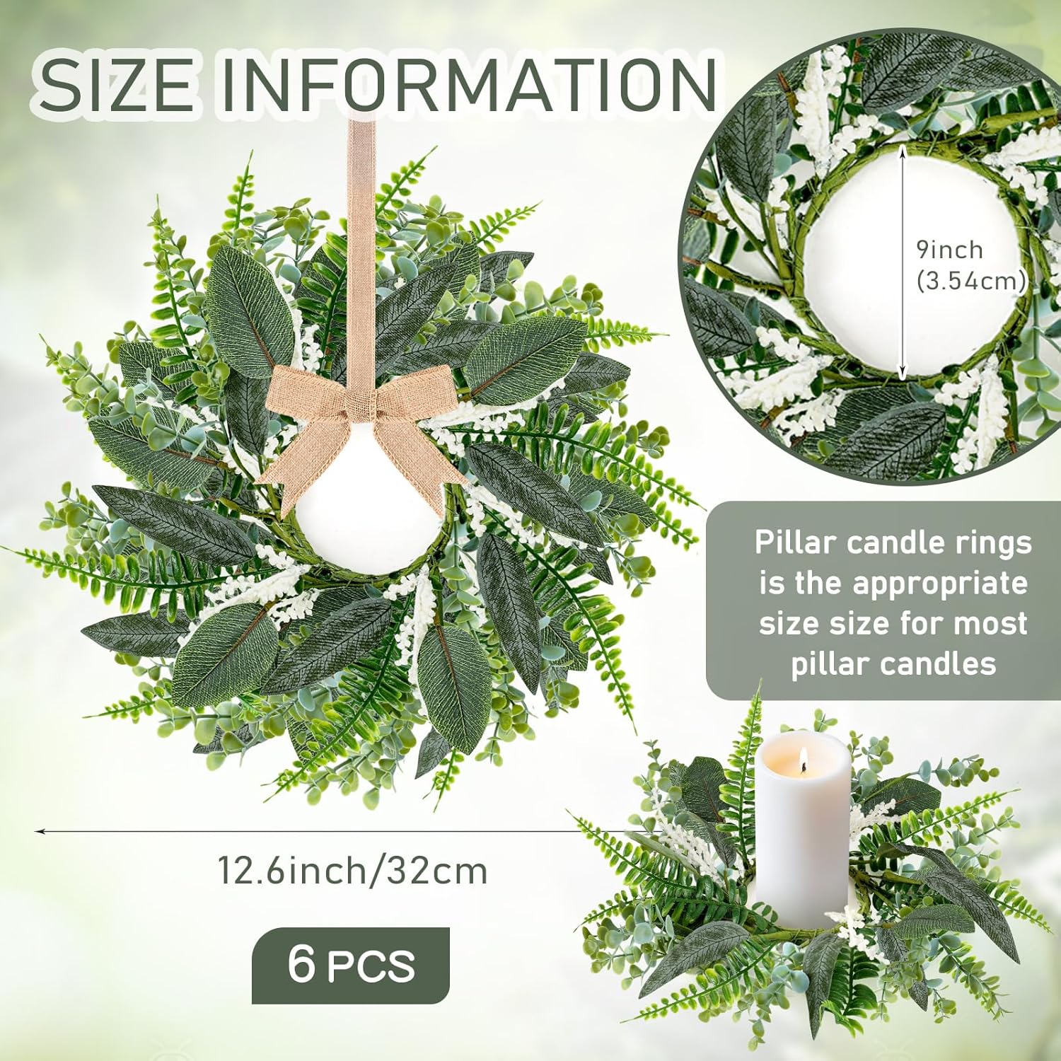 6PCS 9 Inch Mini Eucalyptus Wreaths for Cabinets