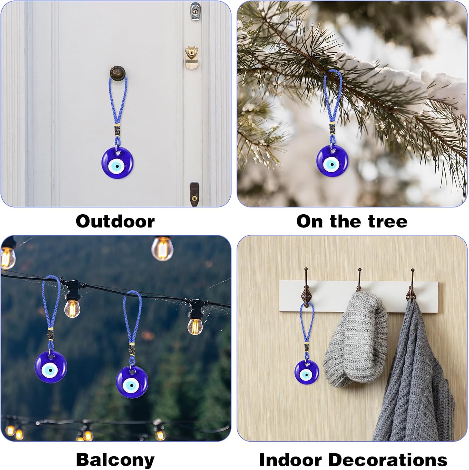 4 Pcs Blue Evil Eye Glass Hanging Pendant for Good Luck Protection