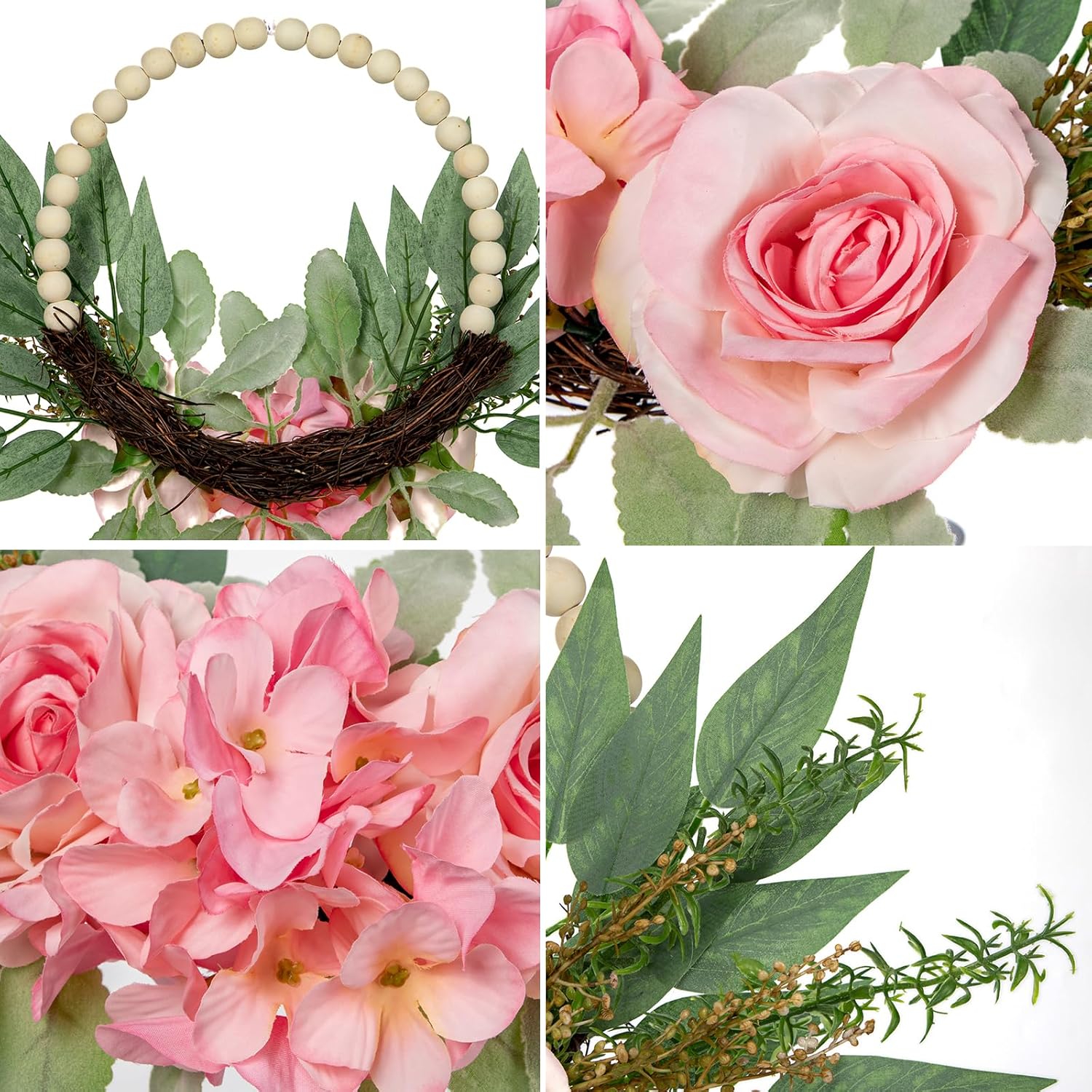 Dilatata 10 Inch Artificial Floral Wreaths 2 Pack Pink