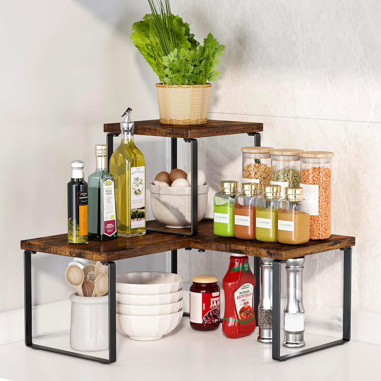 Kitchen Corner Shelf 2 Tier Adjustable Spice Rack Organizer