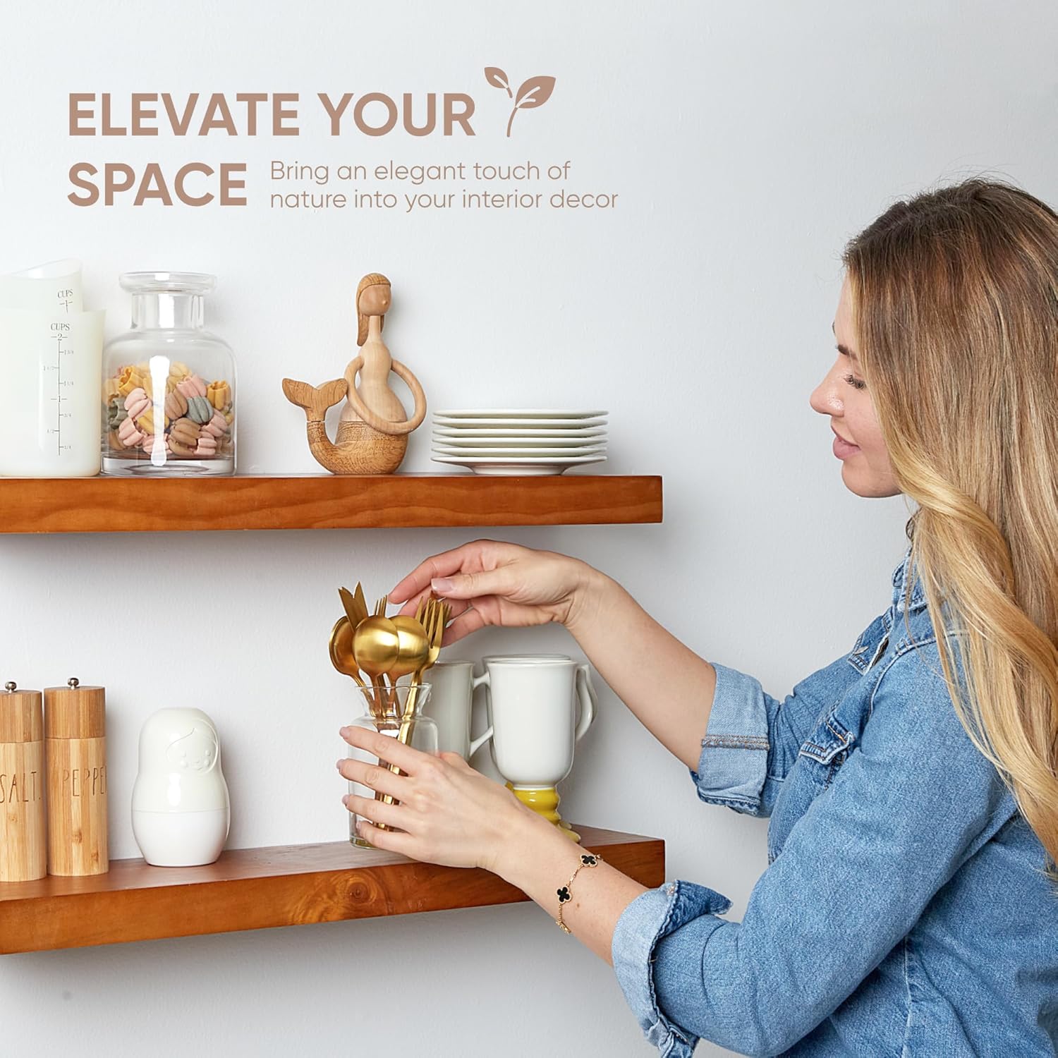 Homeforia 60 Inch Floating Honey Oak Shelves Set of 2