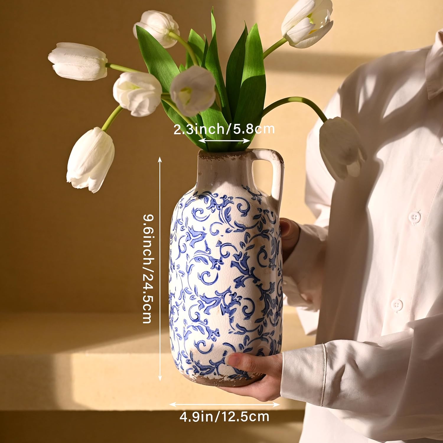 Blue and White Ceramic Vase with Crackle Glaze
