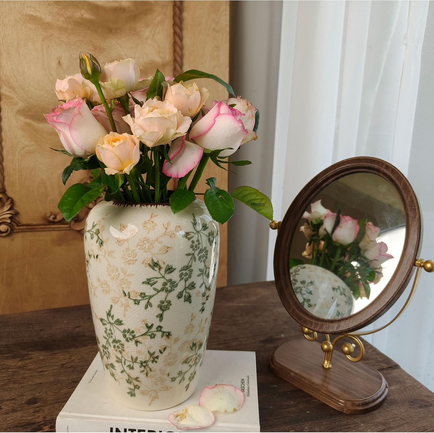 Rustic Ceramic Vase with Crackle Glaze Farmhouse Decor