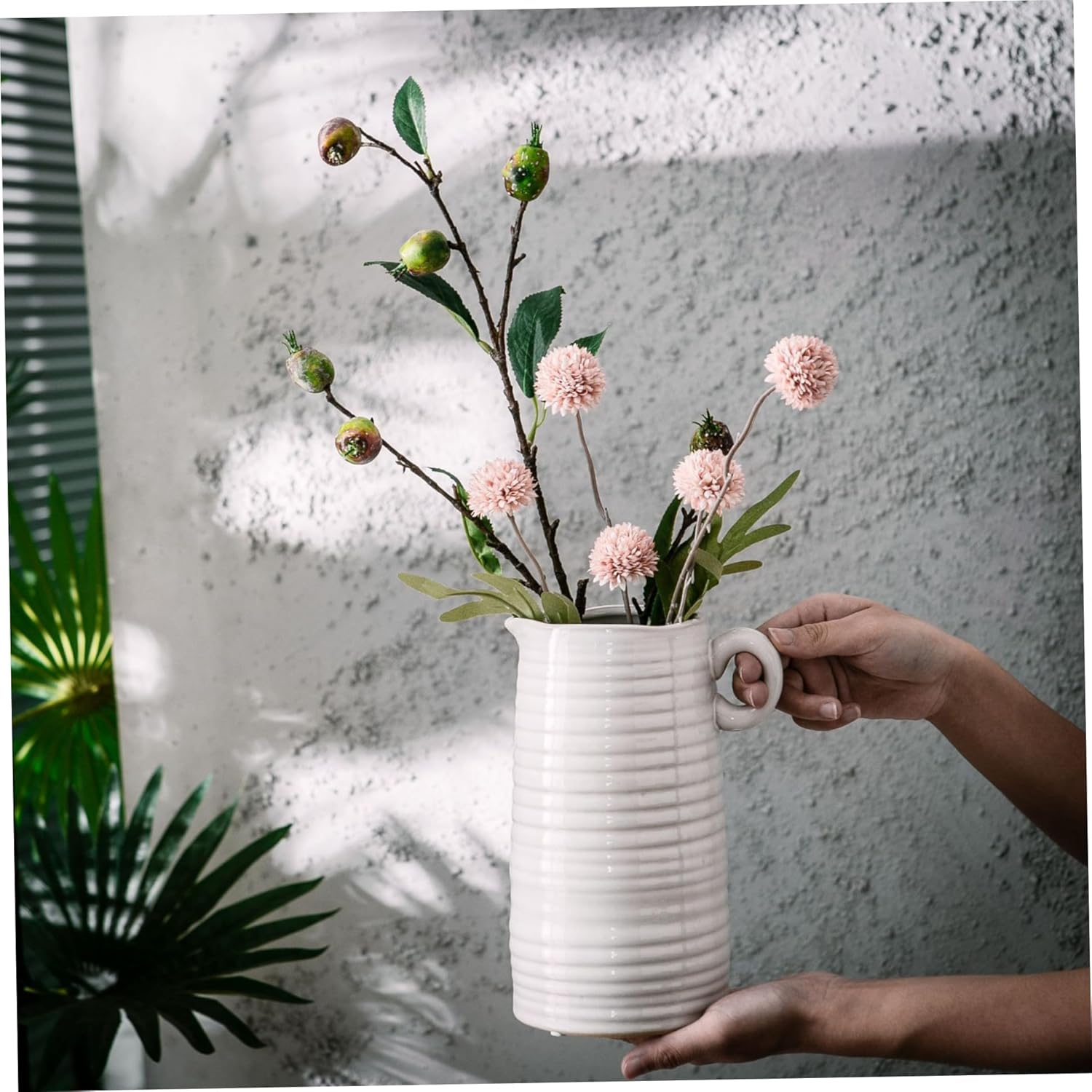 White Ceramic Vase 8 Inch Tall Modern Farmhouse Decor 1