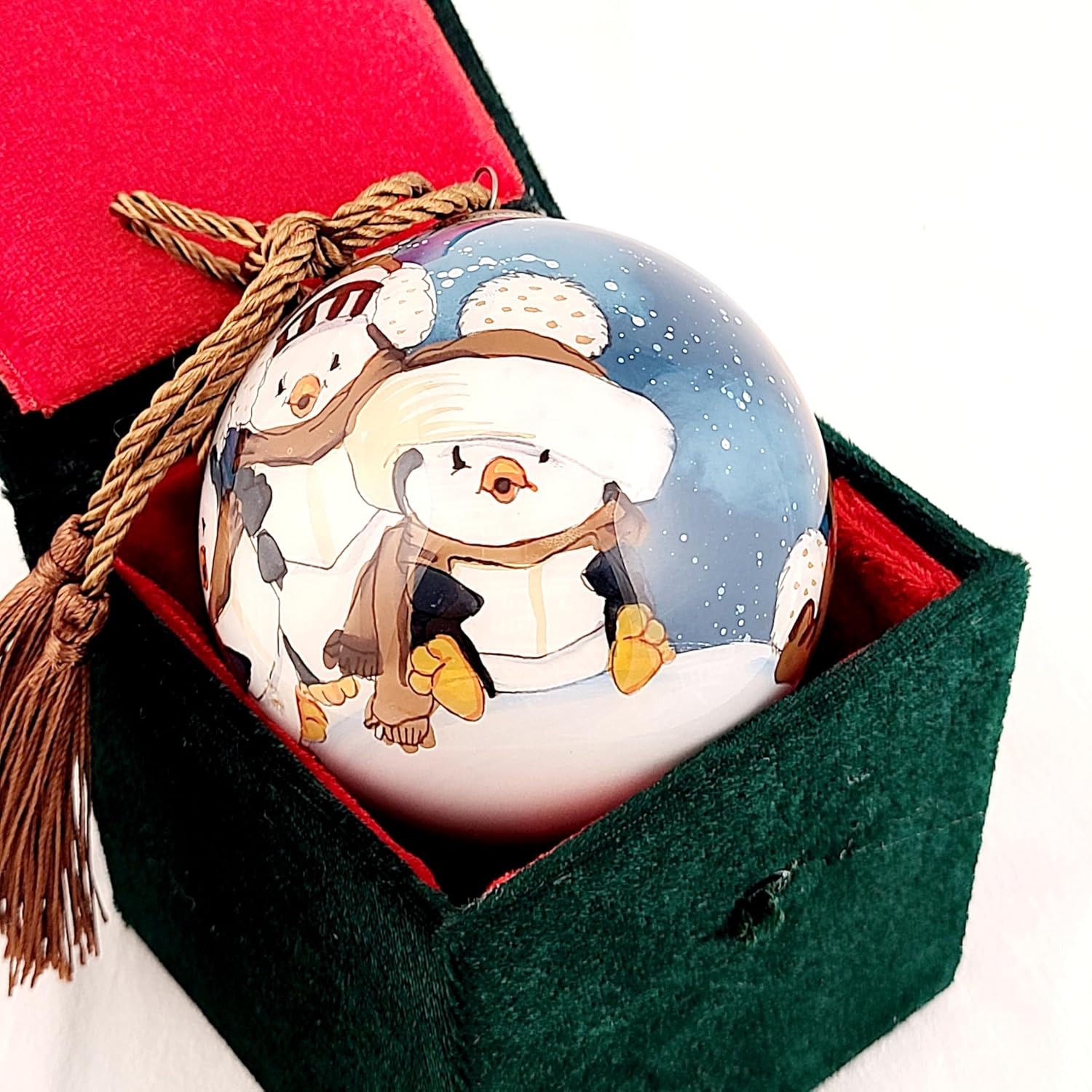 Honeylet Inside Painted Glass Penguin Ornament