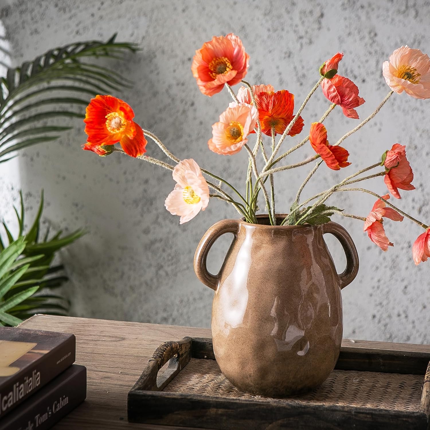 Kimdio Brown Ceramic Vase with Handles