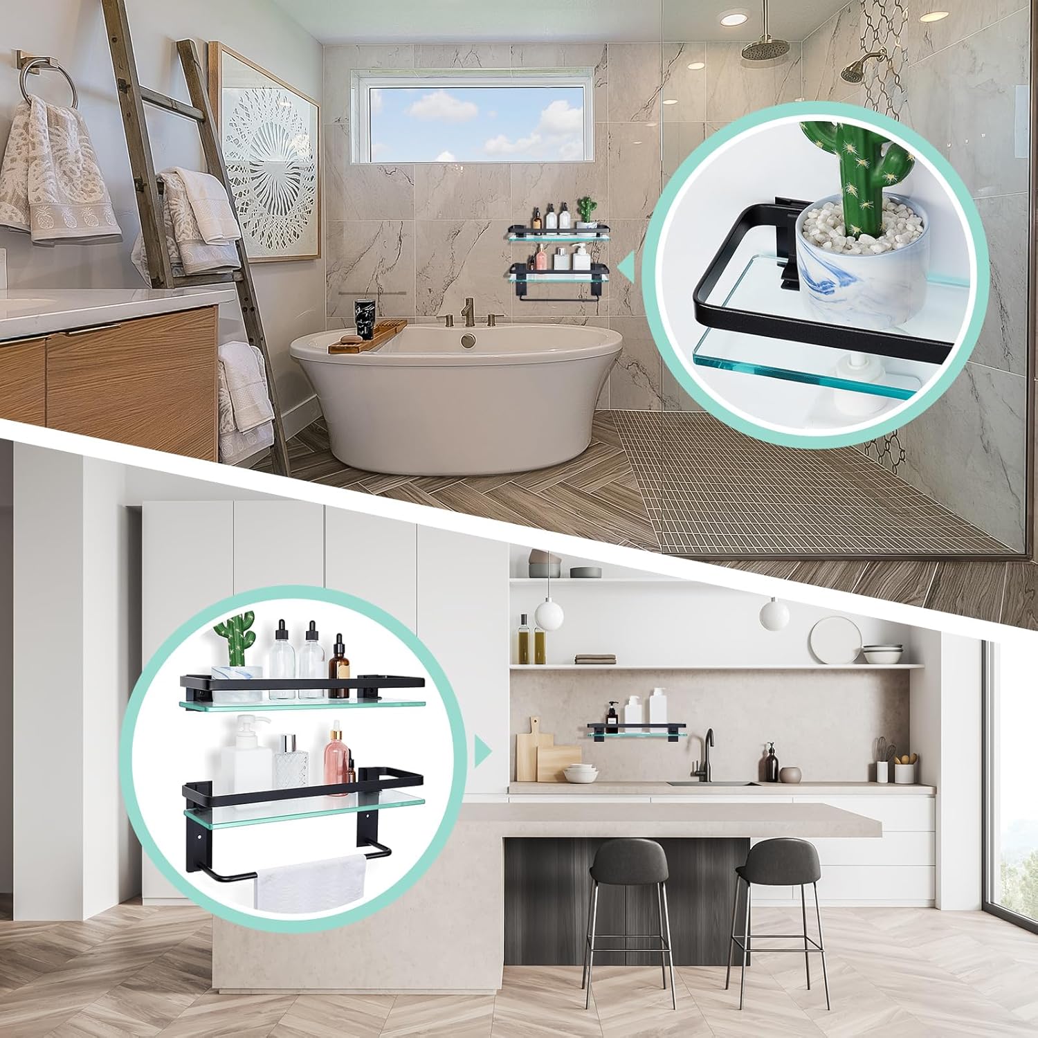 Suzile 2 Pack Floating Bathroom Shelves with Towel Bar