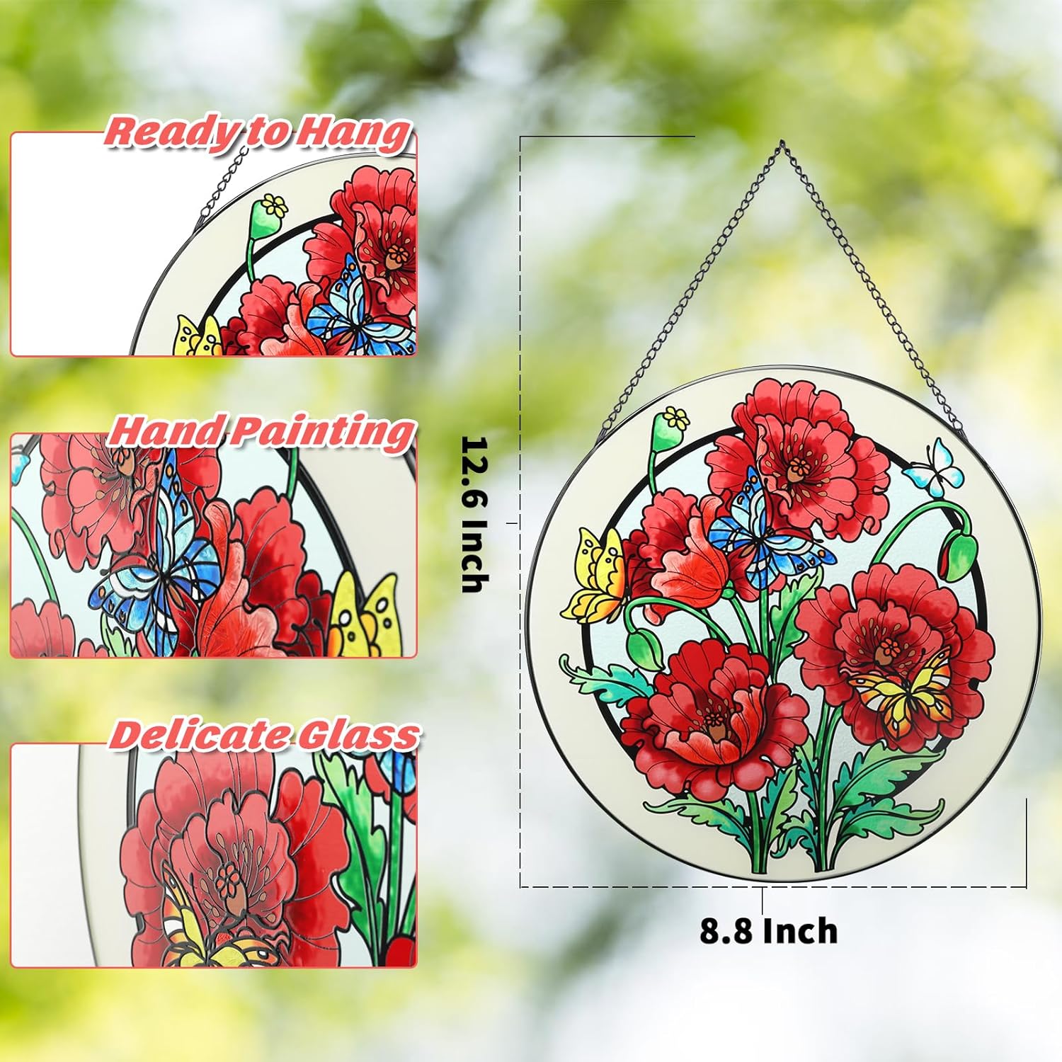 MUMTOP Stained Glass Suncatcher - 12 Inch Poppy Wall Art
