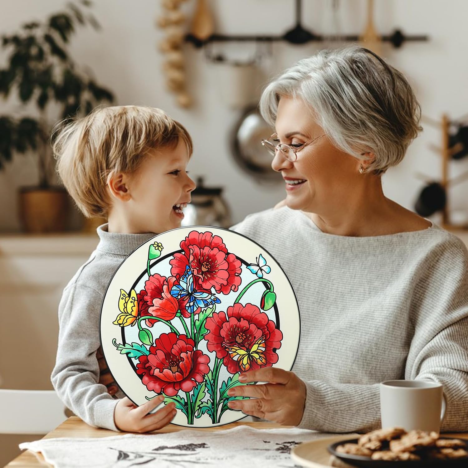 MUMTOP Stained Glass Suncatcher - 12 Inch Poppy Wall Art