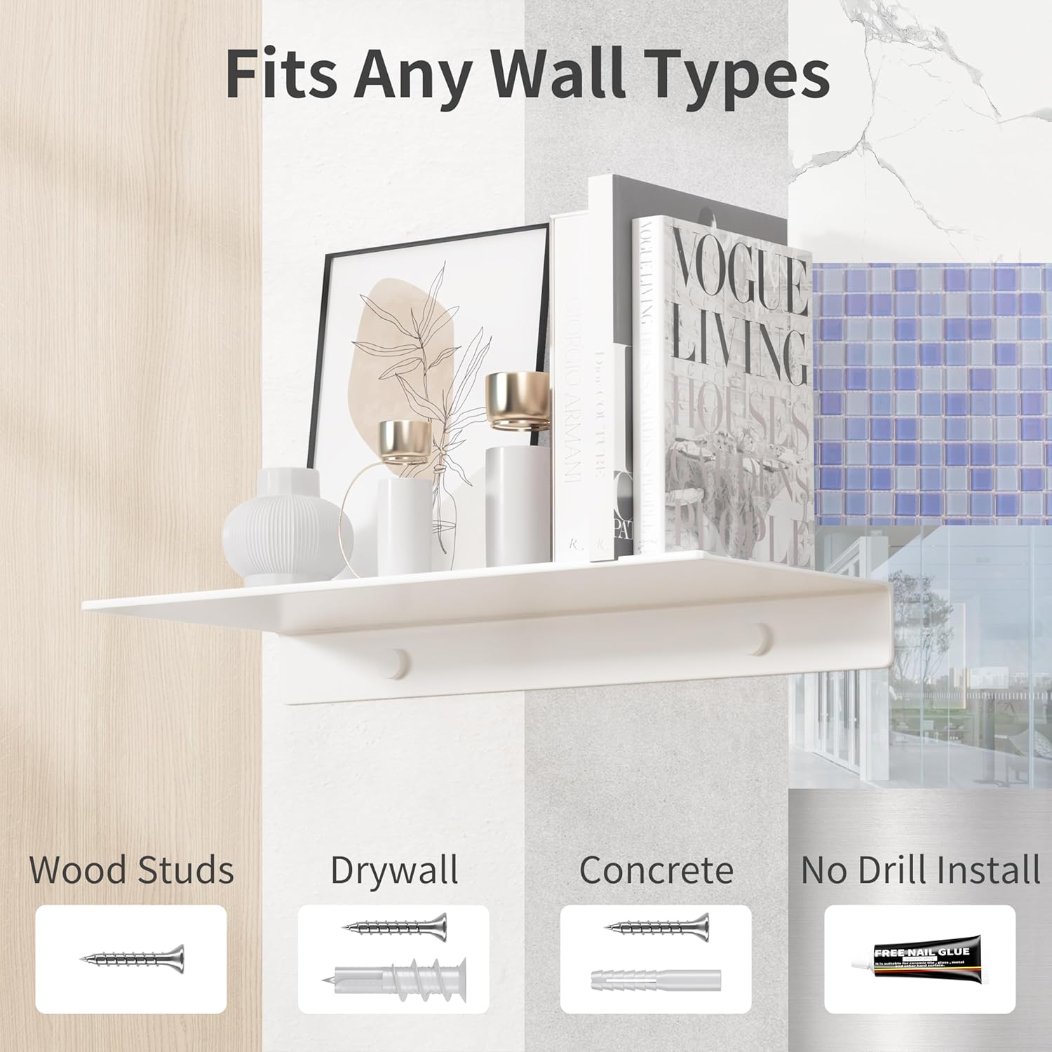 Danpoo 2PCS Silver Floating Shelves for Wall Storage