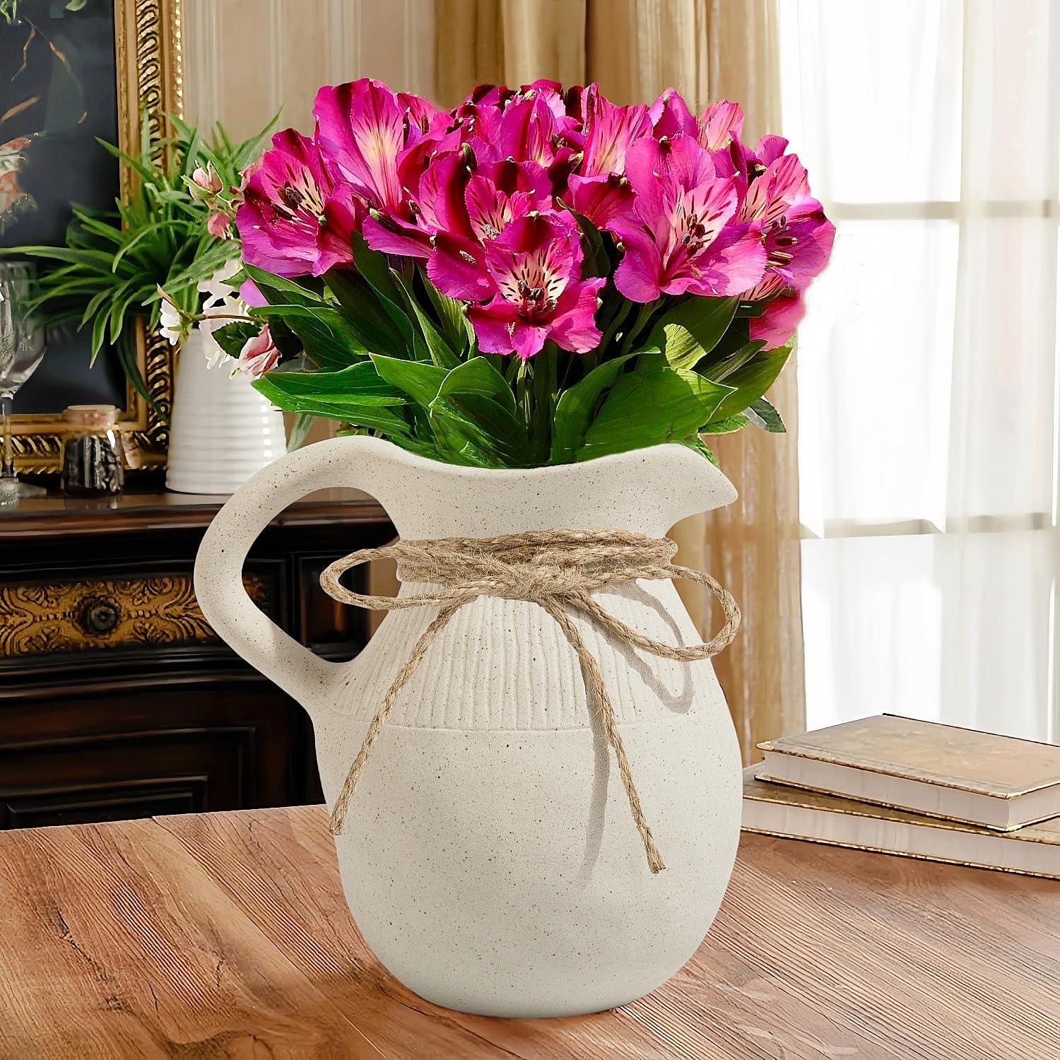 Brighomrom Farmhouse Ceramic Vase with Handle