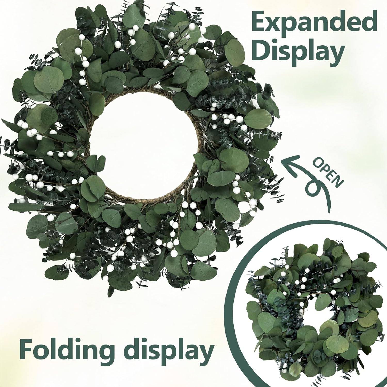 24 Inch Preserved Eucalyptus Wreath Green Decor