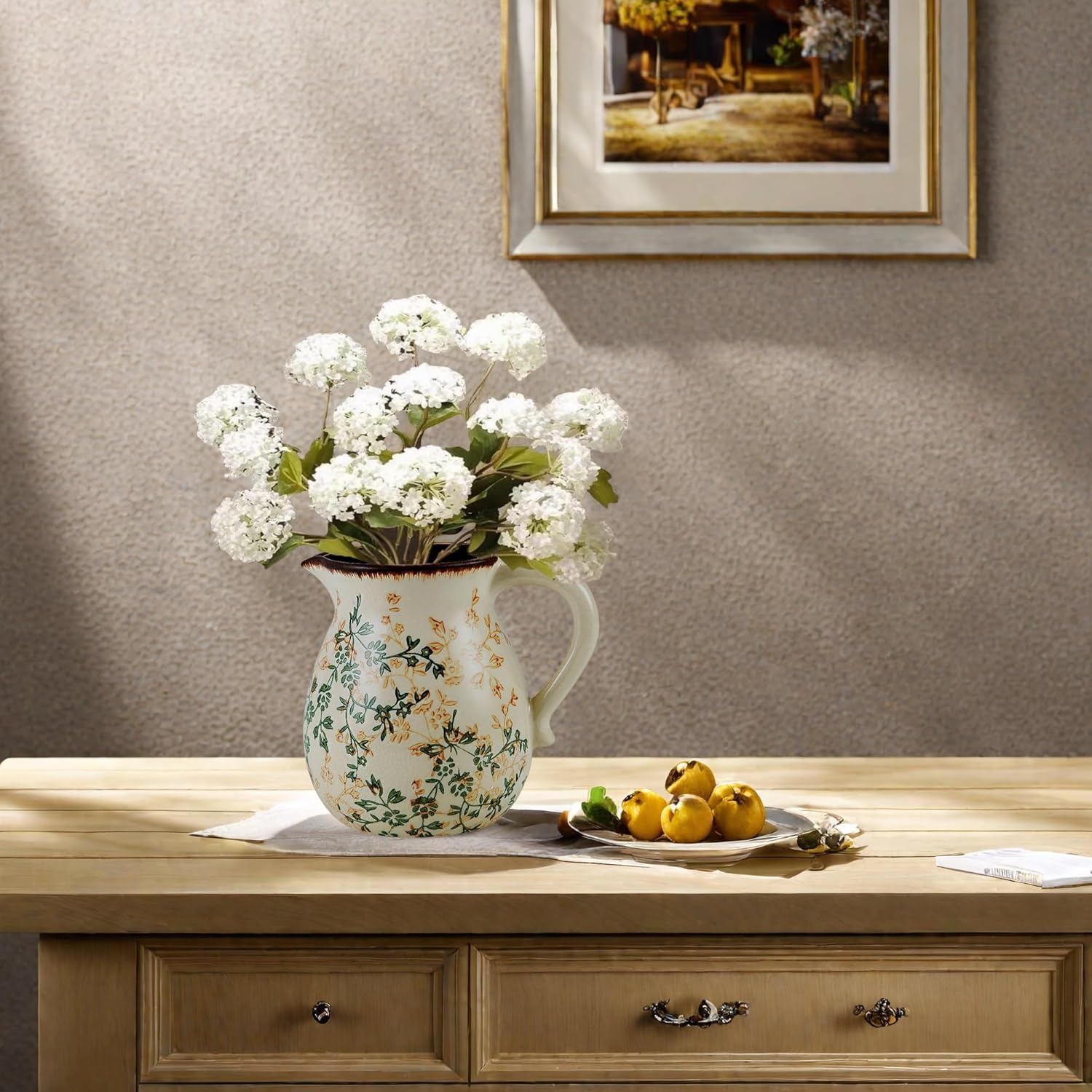 Green and Beige Handmade Ceramic Vase with Handle