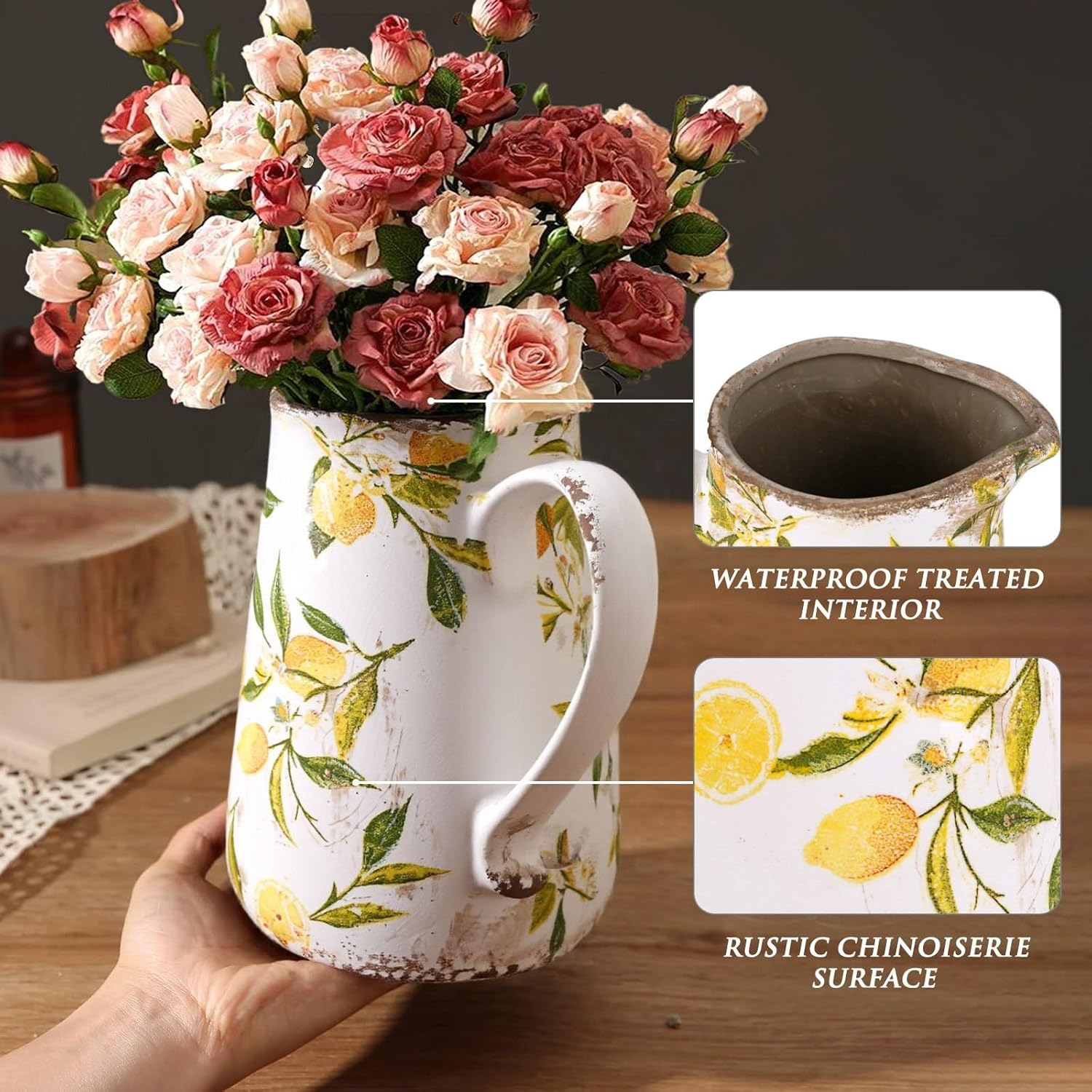 Lemon Vintage Vase with Handle 7 Inch