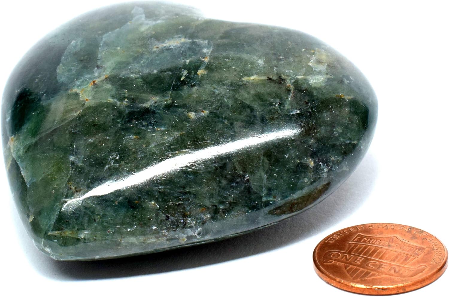 61mm Rich Green Diopside Puffy Heart with Display Stand