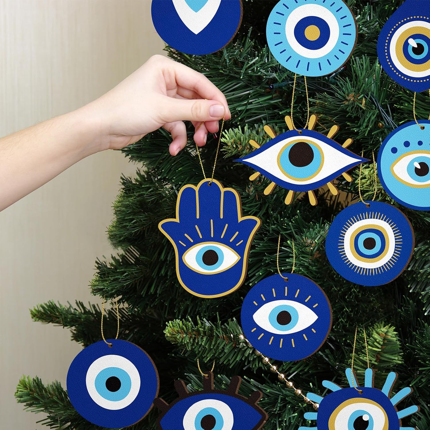 Leinuosen 36pcs Blue Evil Eye Hanging Ornaments for Christmas Tree