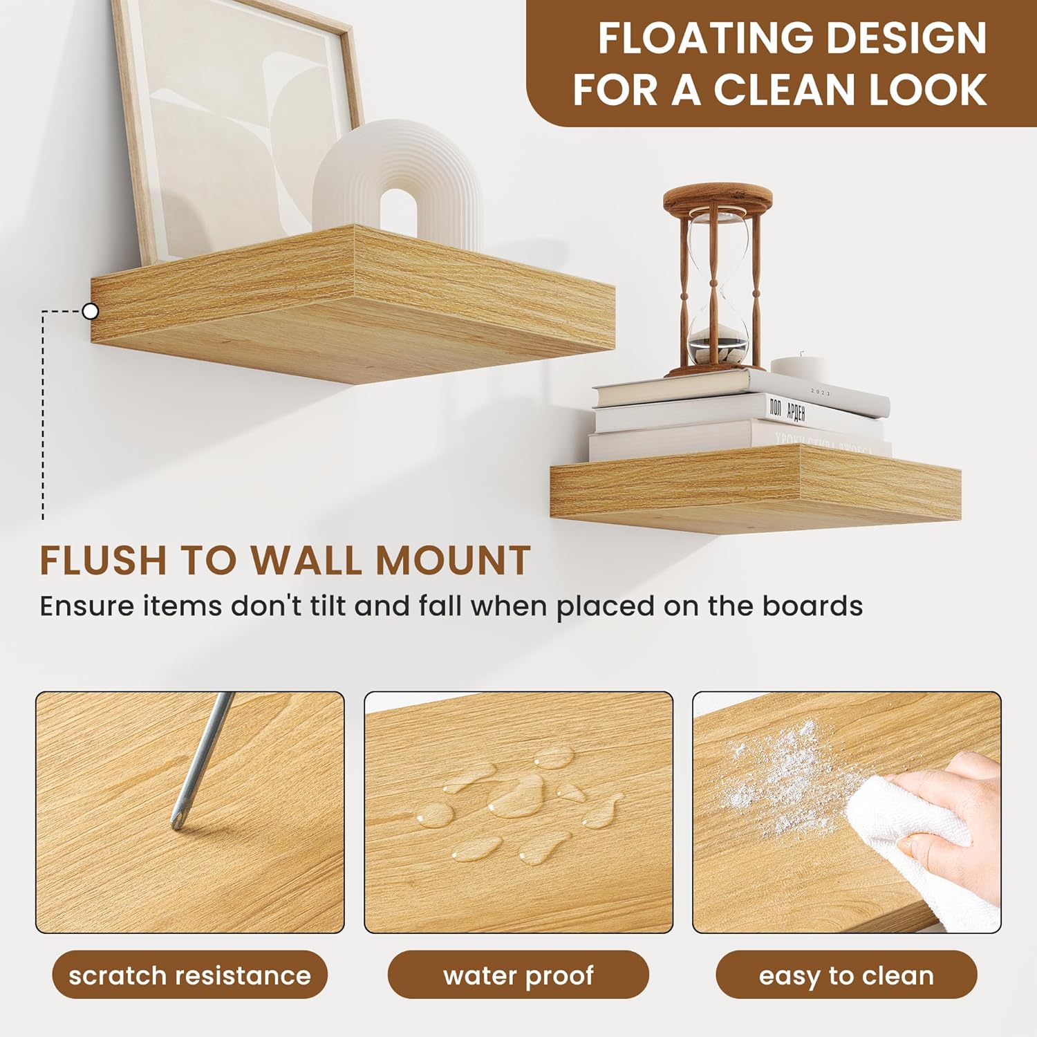 Fuqing Floating Shelves Wall Mounted Oak 65 Inch Set of 3