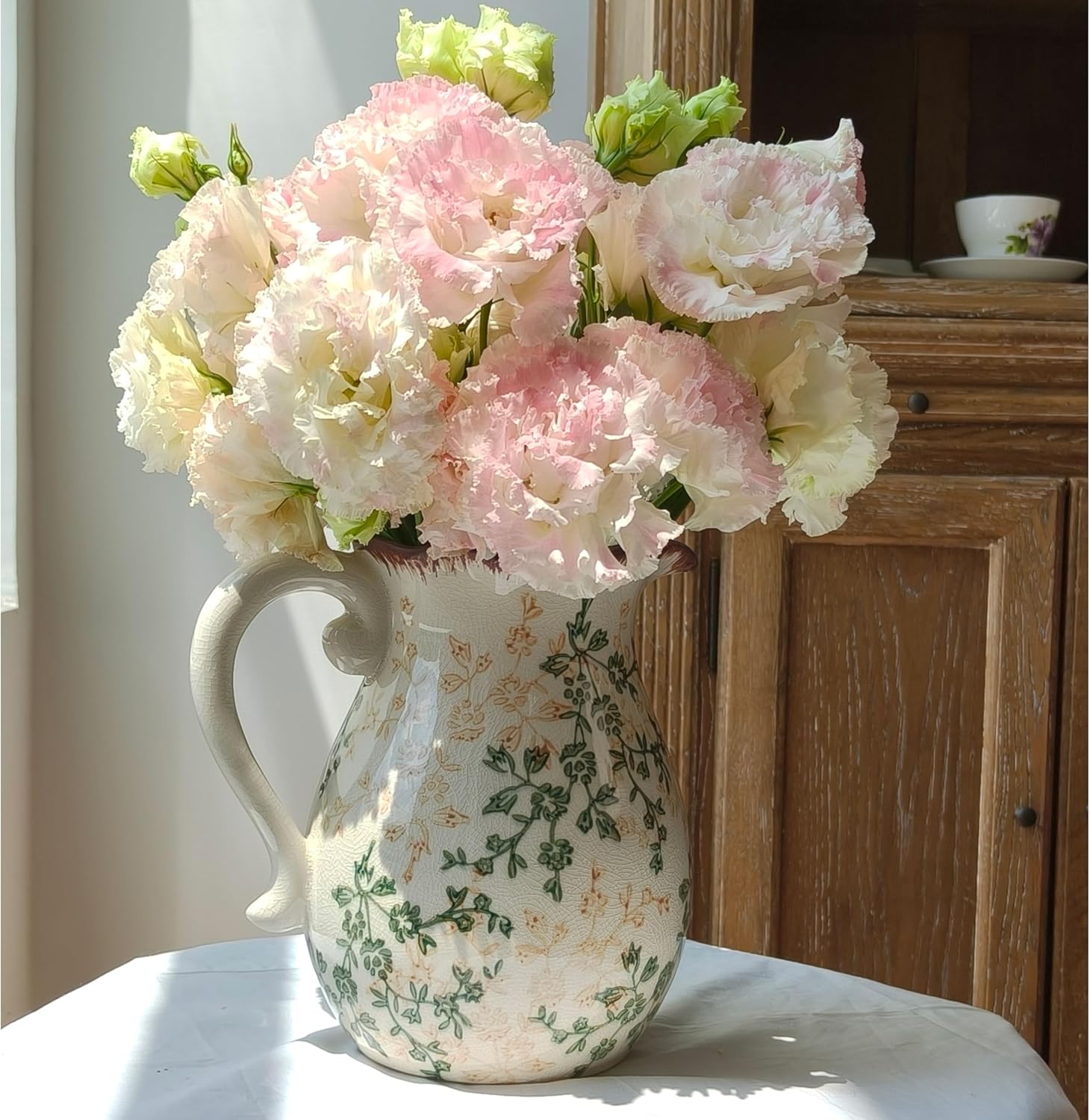 Rustic Ceramic Vase with Crackle Glaze Farmhouse Decor 1