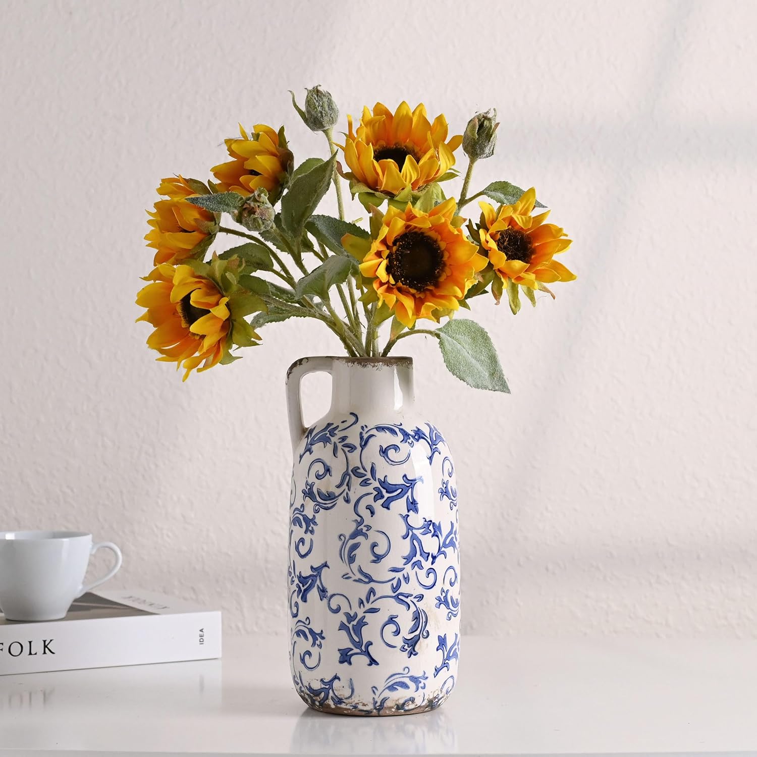 Blue and White Ceramic Vase with Crackle Glaze