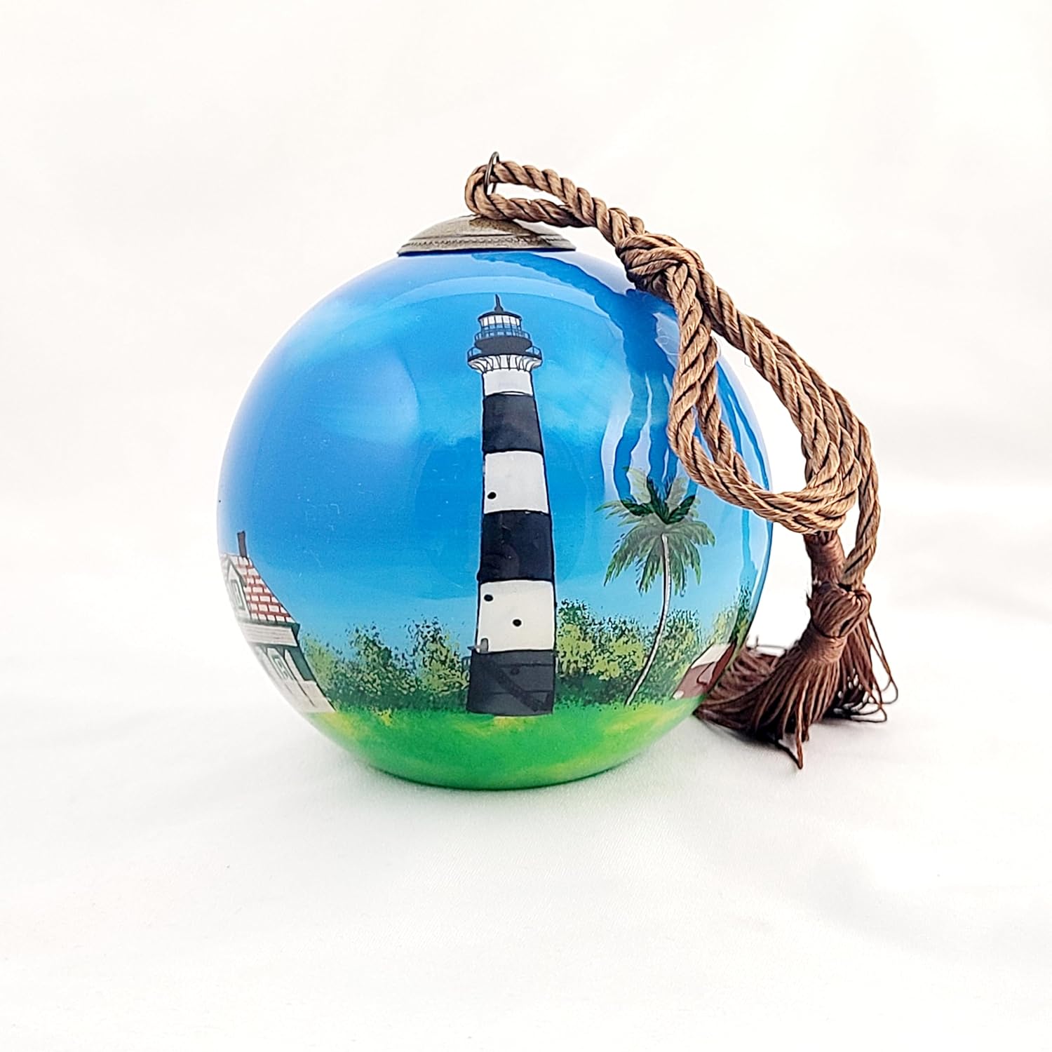 Hand Painted Lighthouse Glass Ornament - Unique Artisan Decor
