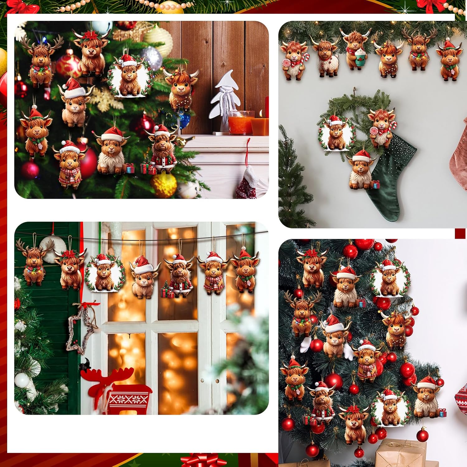 Wenqik 36 Pcs Wooden Christmas Cow Decor Set