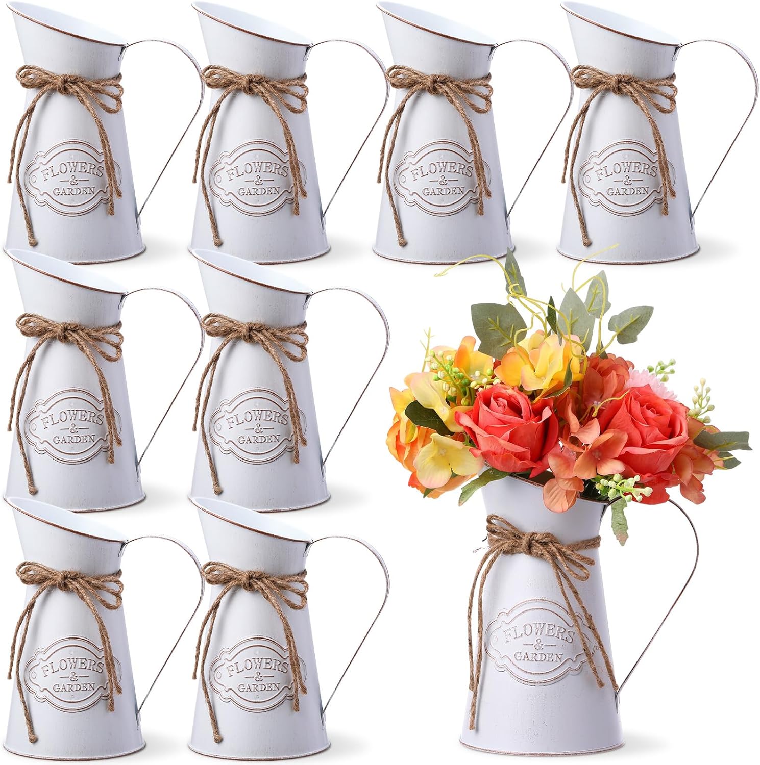Chumia 8 Pcs White Metal Pitcher Vase Decor