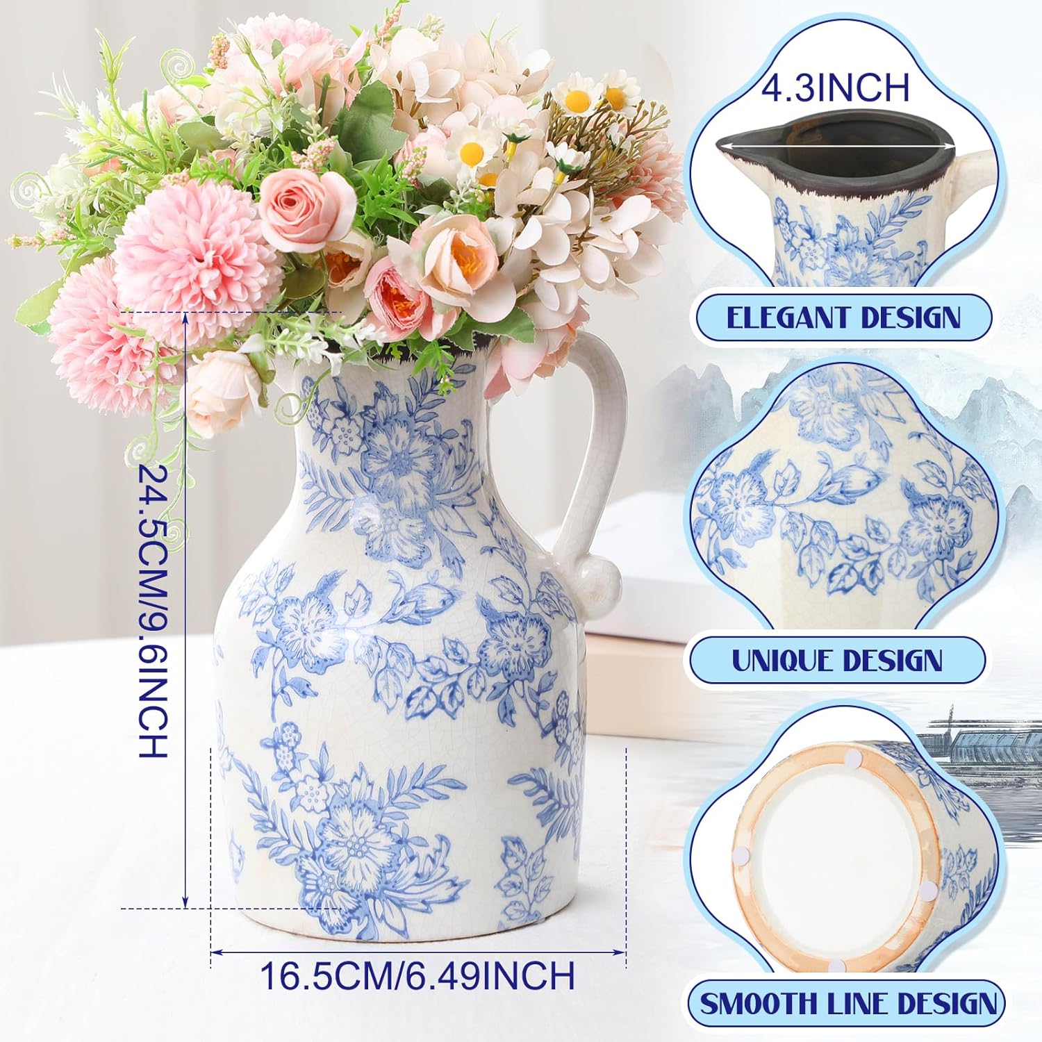 Blue and White Ceramic Vase Retro Chinoiserie Decor