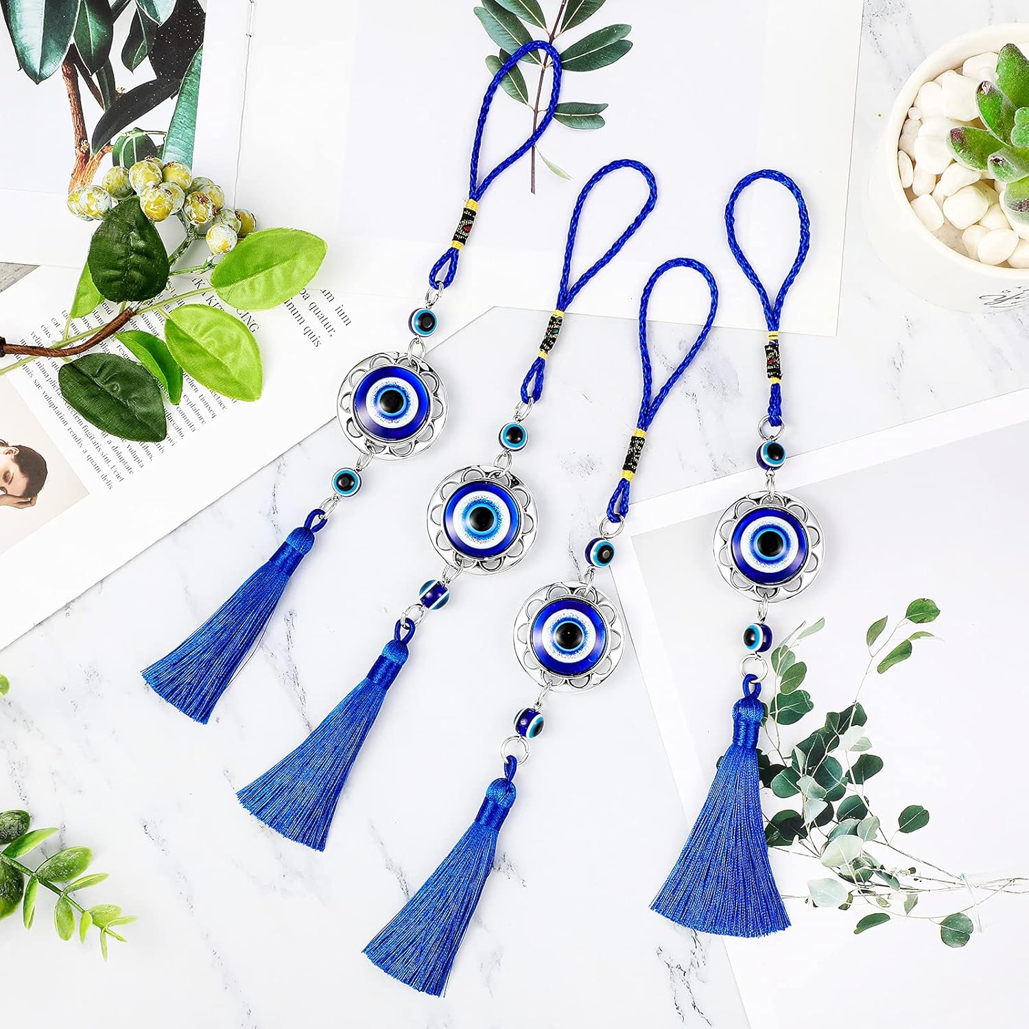 Hicarer Blue Resin Evil Eye Car Hanging Ornament Set