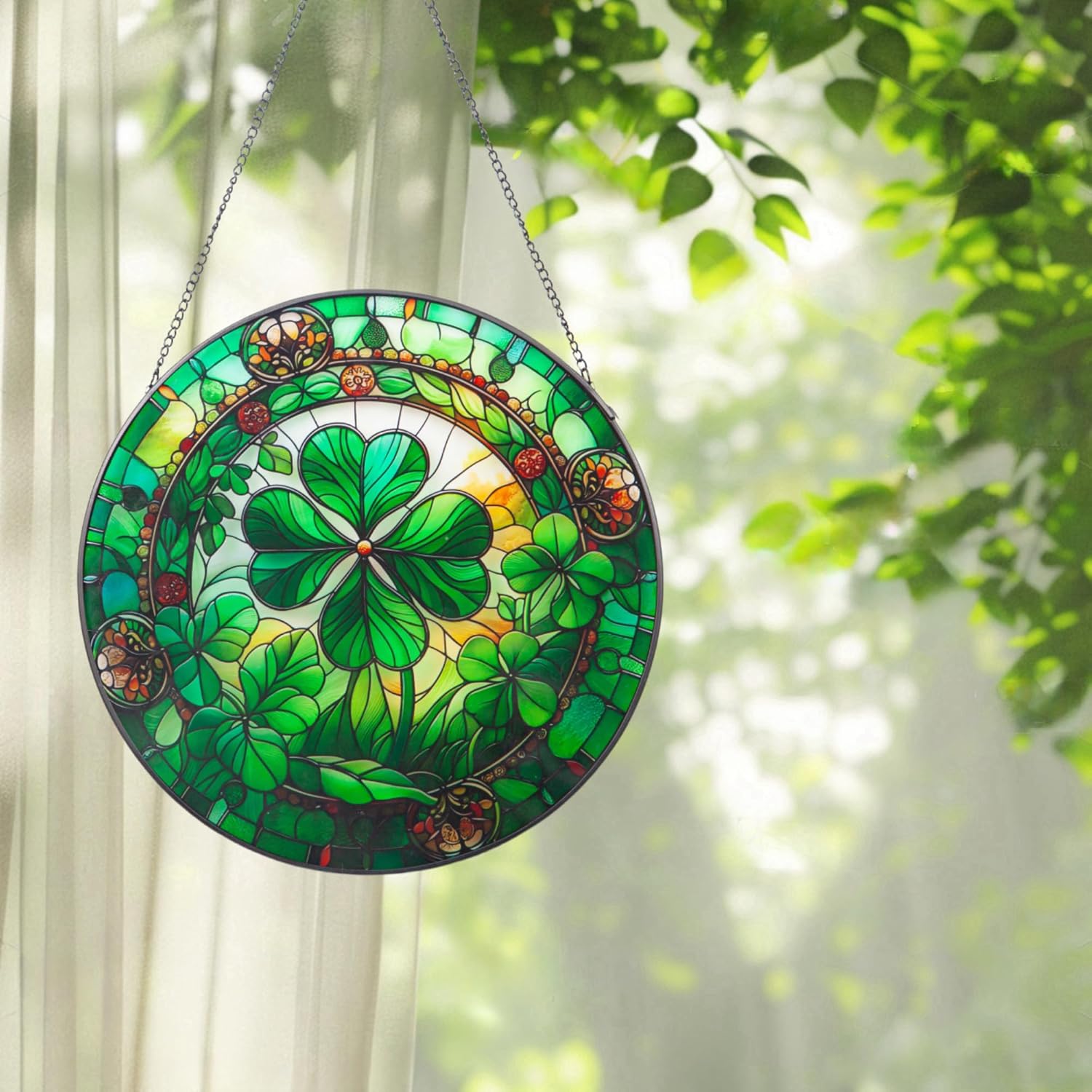 10 Piece Stained Glass Shamrock Sun Catcher Decor