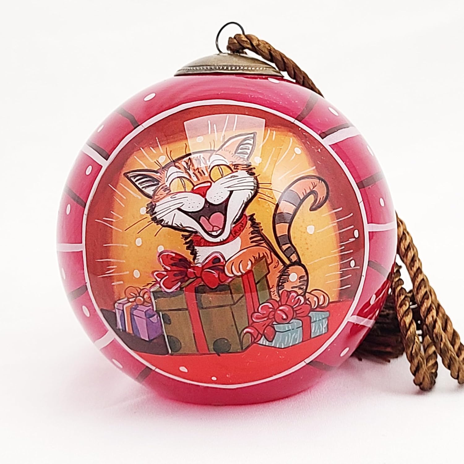 Handmade Painted Glass Ornament with Premium Gift Box Unique Cat Design Collectible