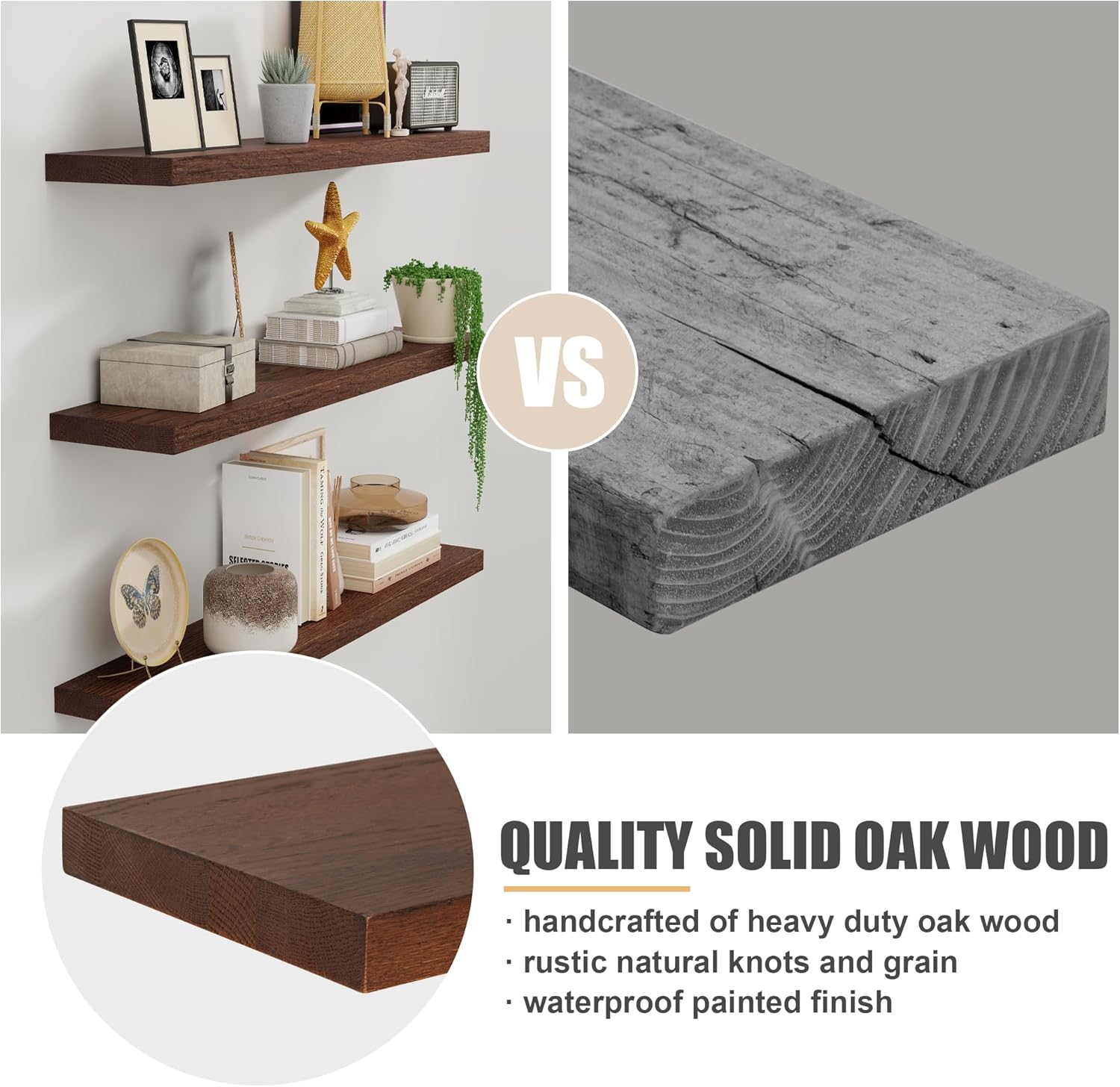 FLYJOE Natural Oak Floating Shelves Set of 2
