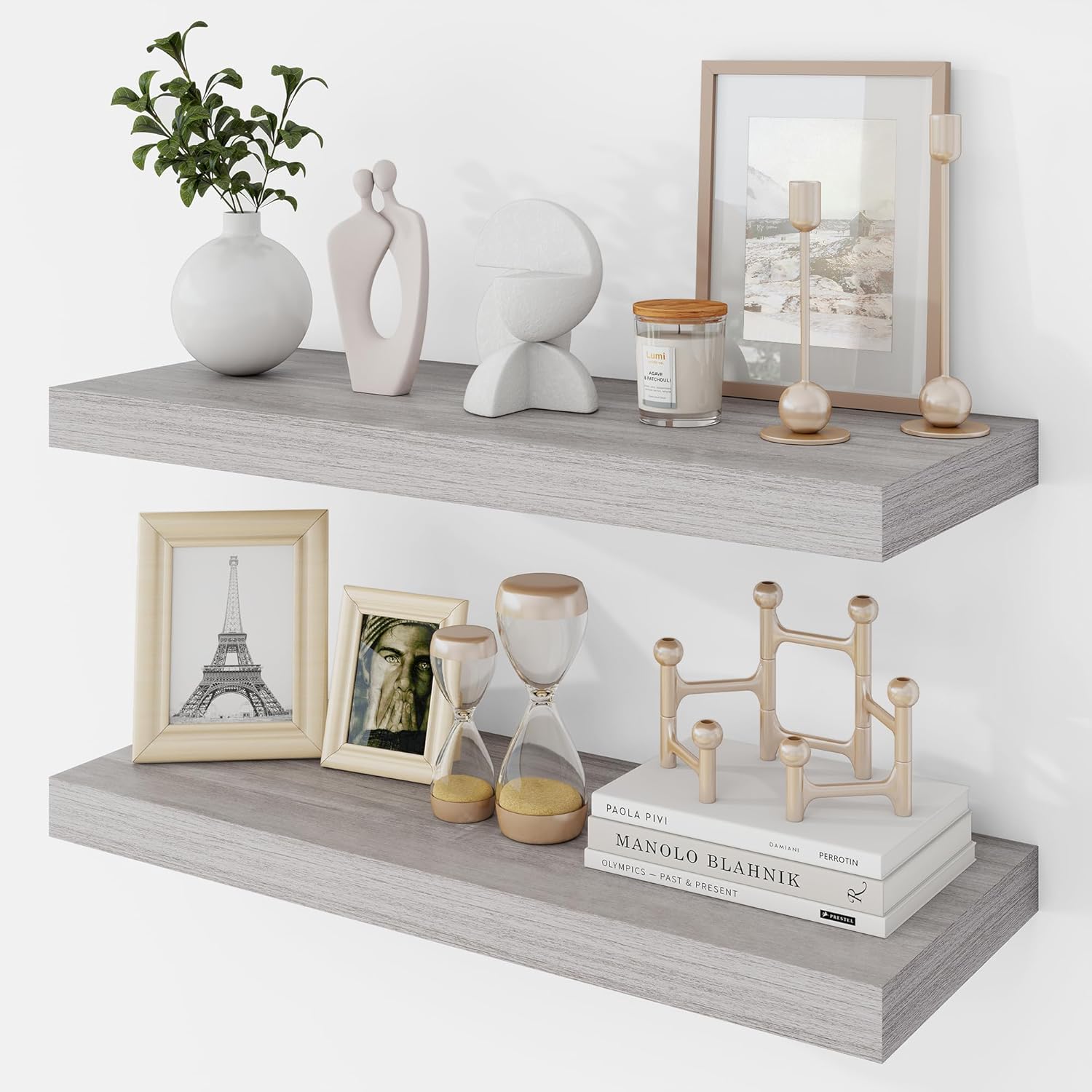 24 Inch Floating Shelves Set of 2 Gray Rustic Design