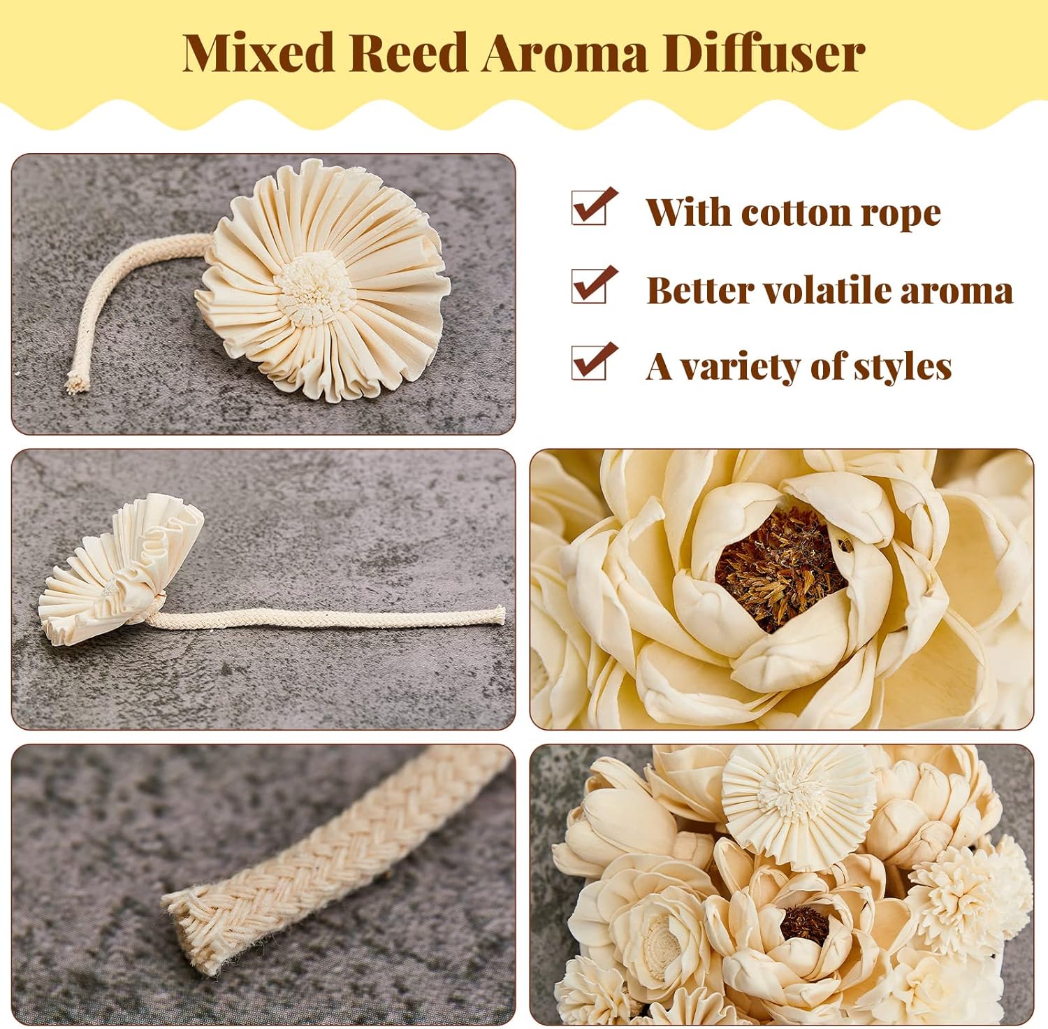 Waydress 15 Piece Reed Diffuser Flower Set with Rope