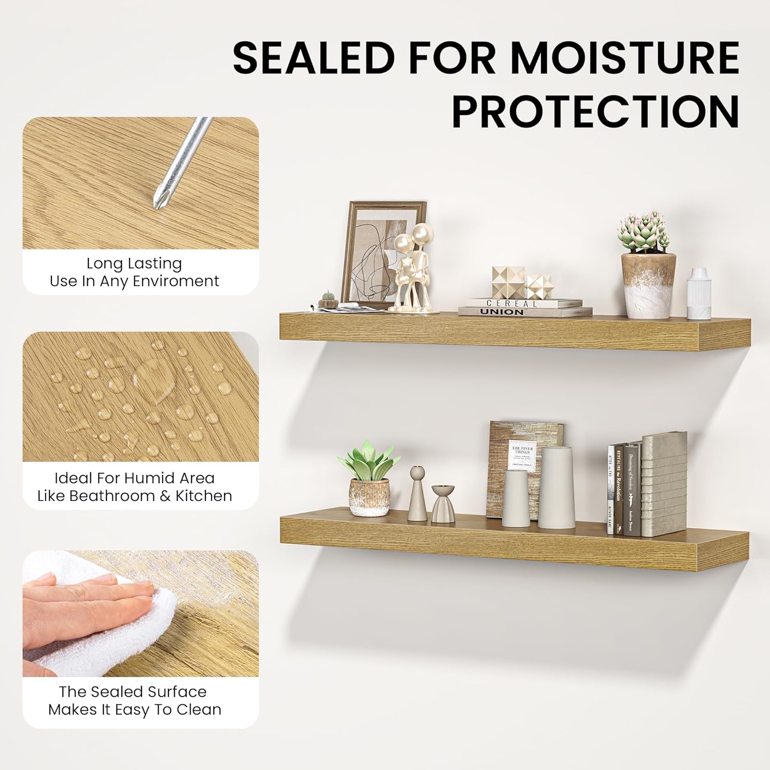 Set of 2 Floating Shelves Wall Mounted Oak 36x8x15
