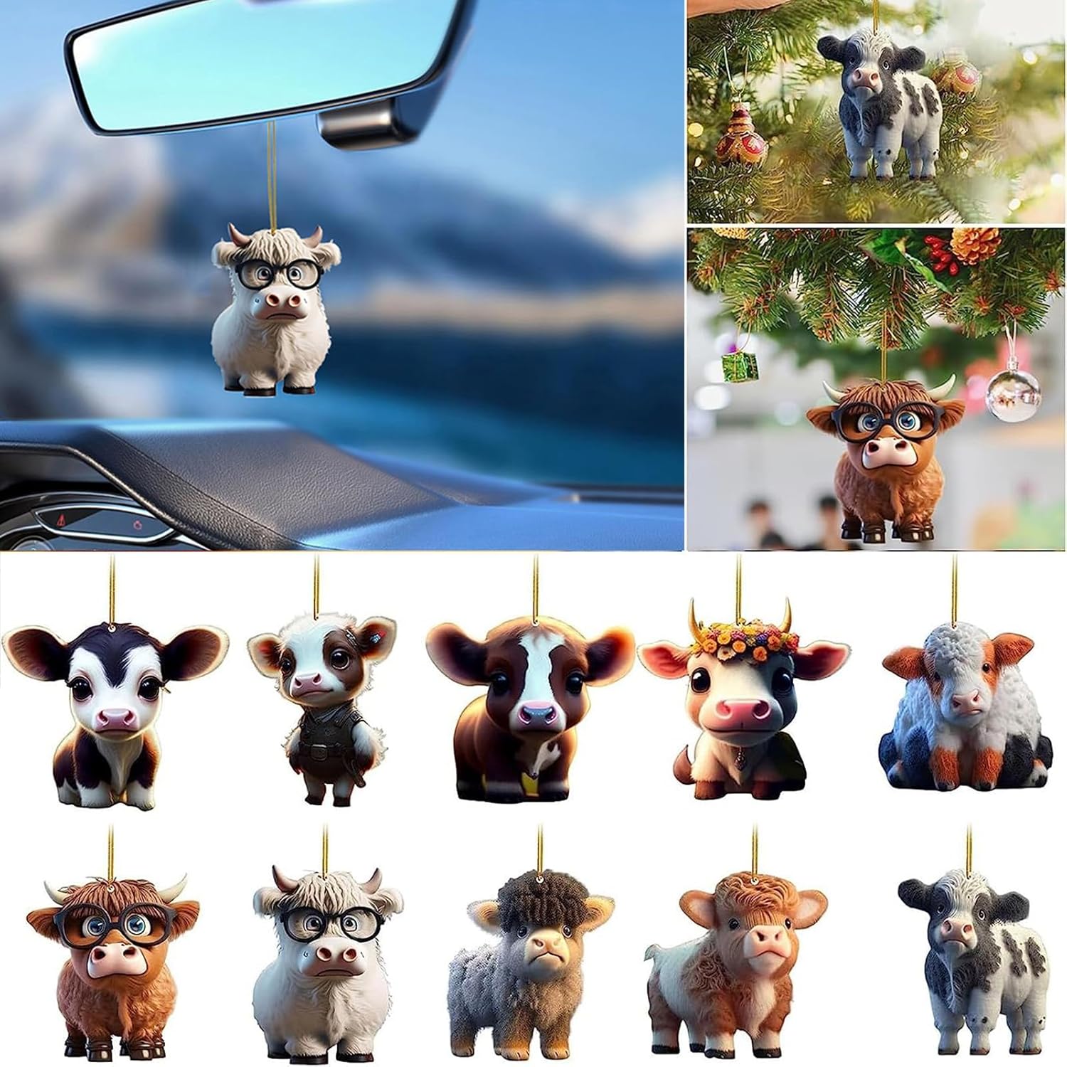 Cute Cartoon Cow Hanging Ornament for Home Cars