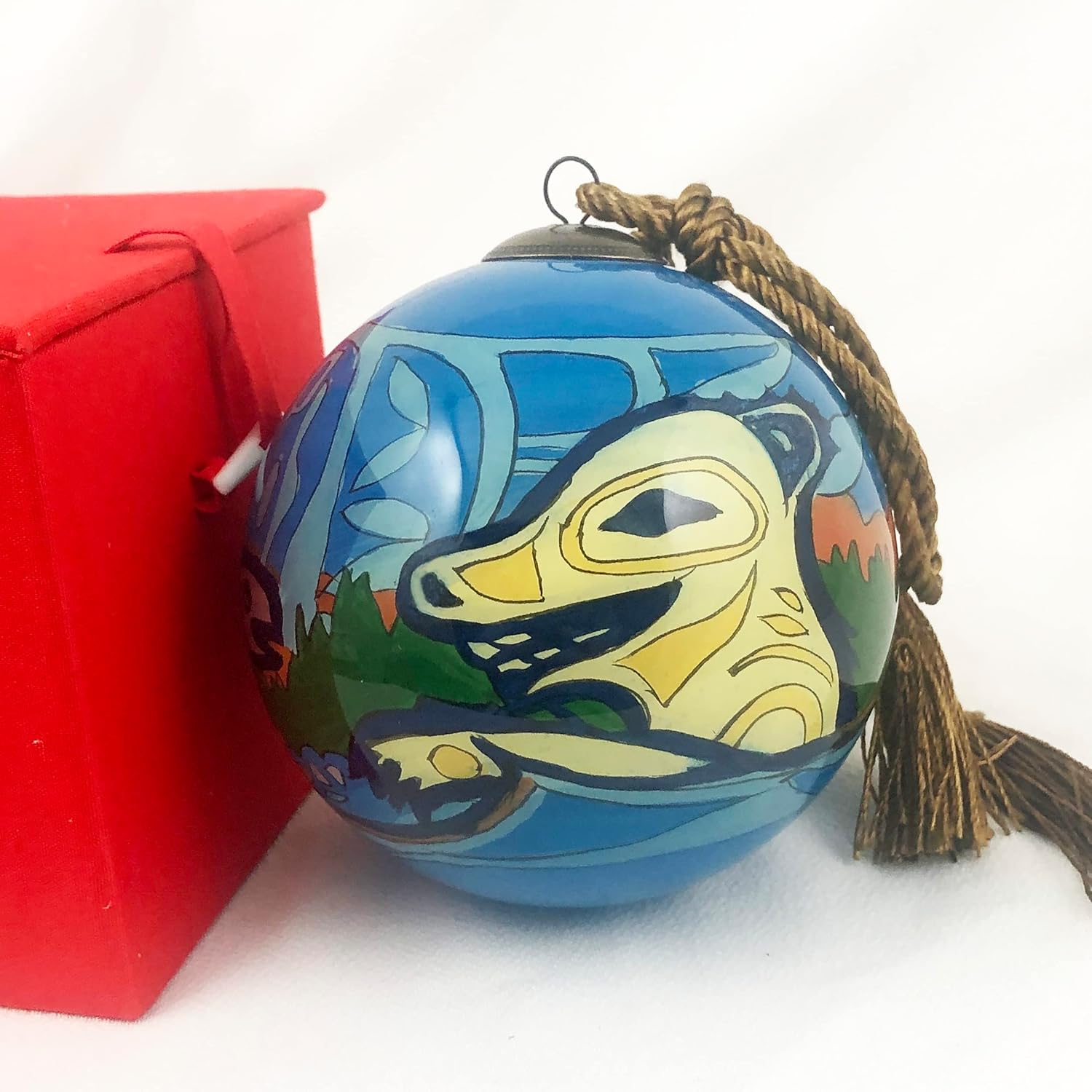 Inside Painted Glass Ornament - Wolf Fish 90mm