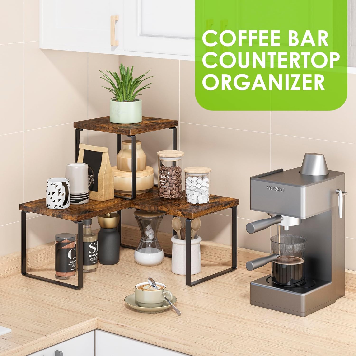 Kitchen Corner Shelf 2 Tier Adjustable Spice Rack Organizer
