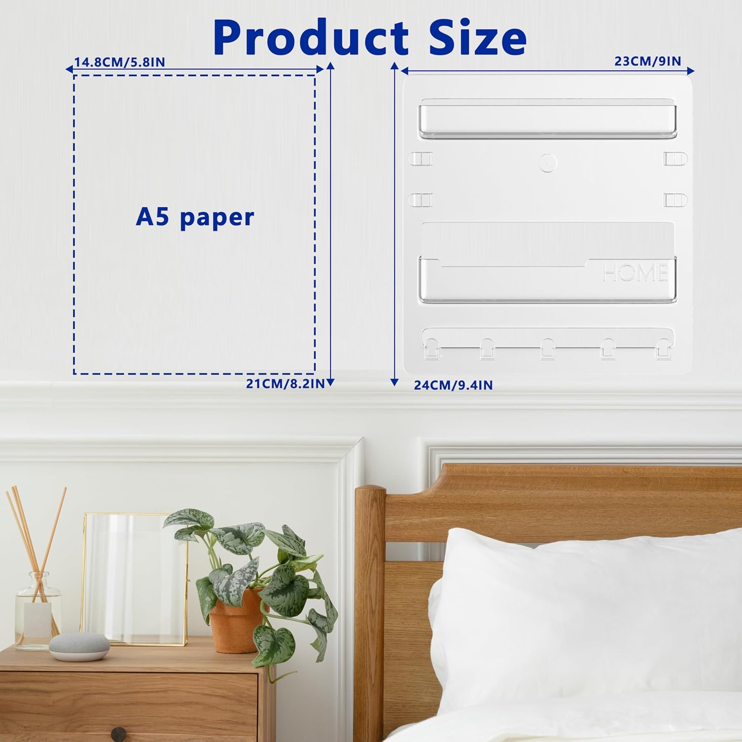 Epritliber Floating Bedside Shelf Organizer with 5 Hooks and Cable Clips