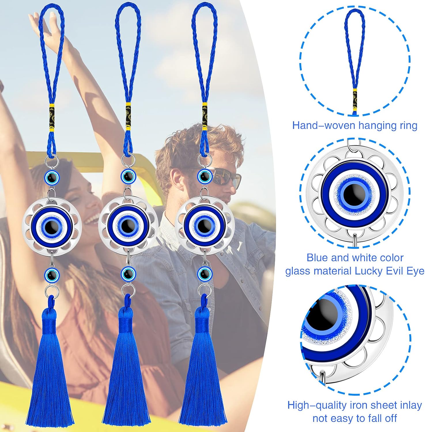 Hicarer Blue Resin Evil Eye Car Hanging Ornament Set